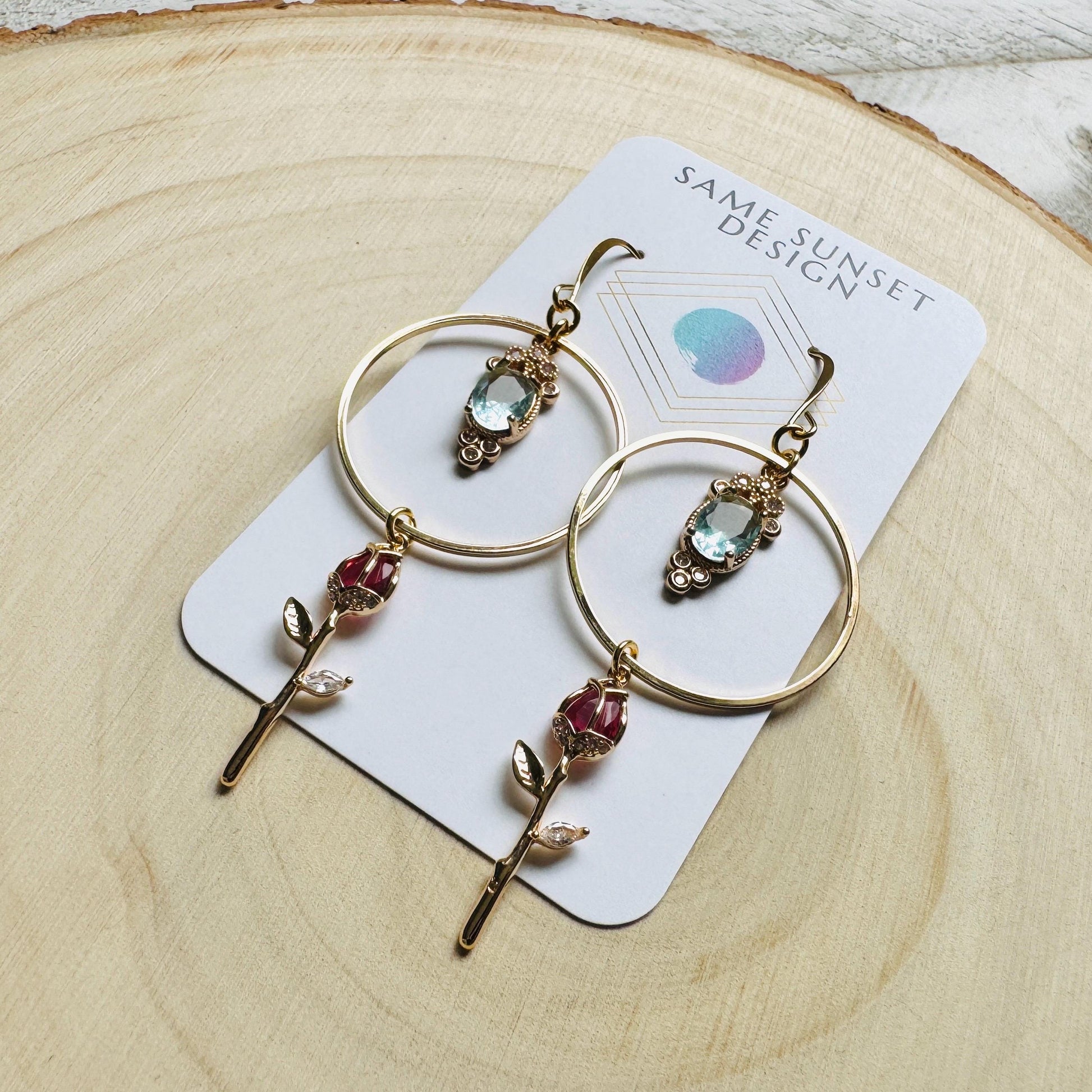 Rose Earrings, Flower Earrings, Witchy Gifts for Women Aesthetic, Coquette Jewelry, Gold Hoop Earrings For Women, Love Gifts for Daughter