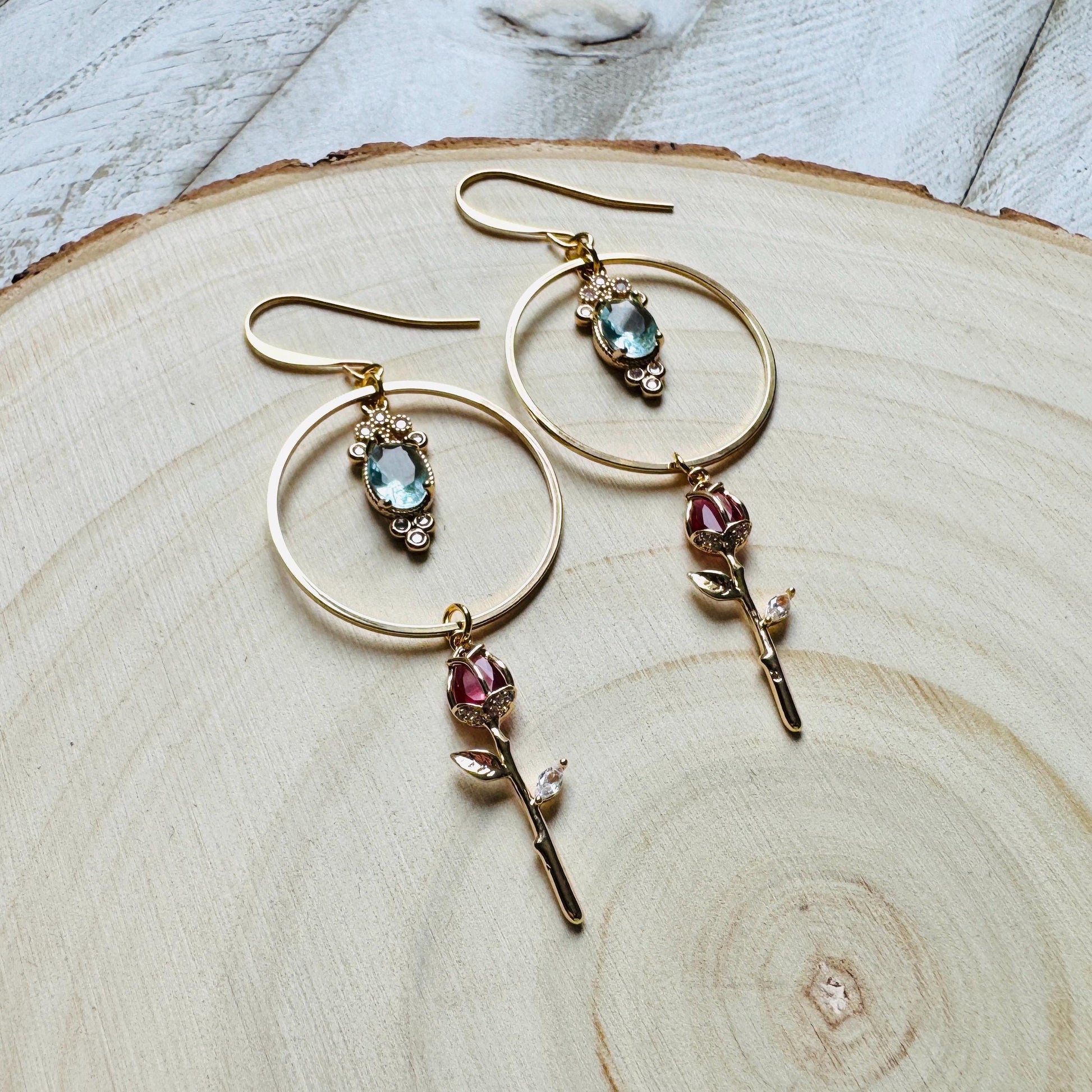 Rose Earrings, Flower Earrings, Witchy Gifts for Women Aesthetic, Coquette Jewelry, Gold Hoop Earrings For Women, Love Gifts for Daughter