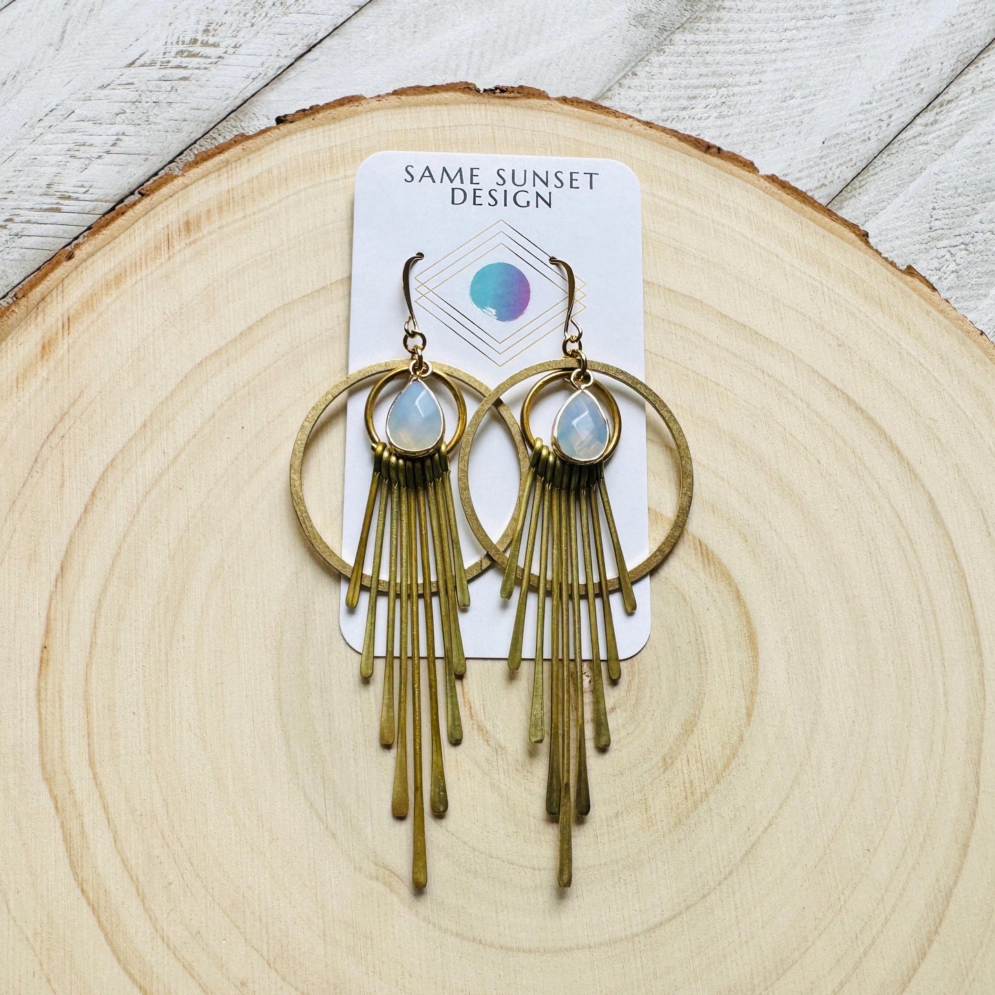 Opalite Earrings, Western Earrings, Celestial Earrings, Boho Fringe Earrings, Birthday Gift for Daughter, Friend Gifts for Women, Statement