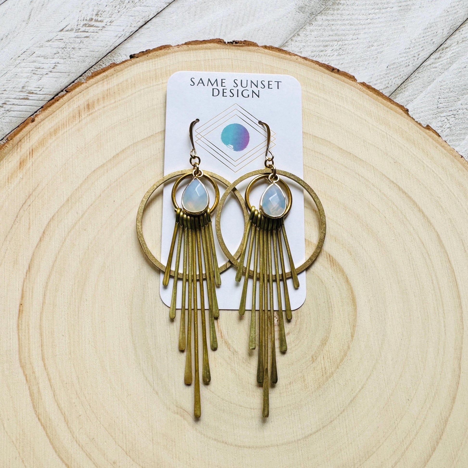 Opalite Earrings, Western Earrings, Celestial Earrings, Boho Fringe Earrings, Birthday Gift for Daughter, Friend Gifts for Women, Statement