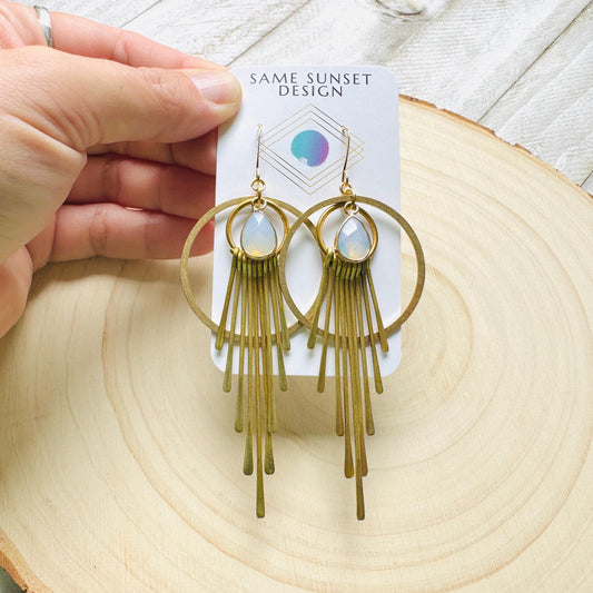 Opalite Earrings, Western Earrings, Celestial Earrings, Boho Fringe Earrings, Birthday Gift for Daughter, Friend Gifts for Women, Statement