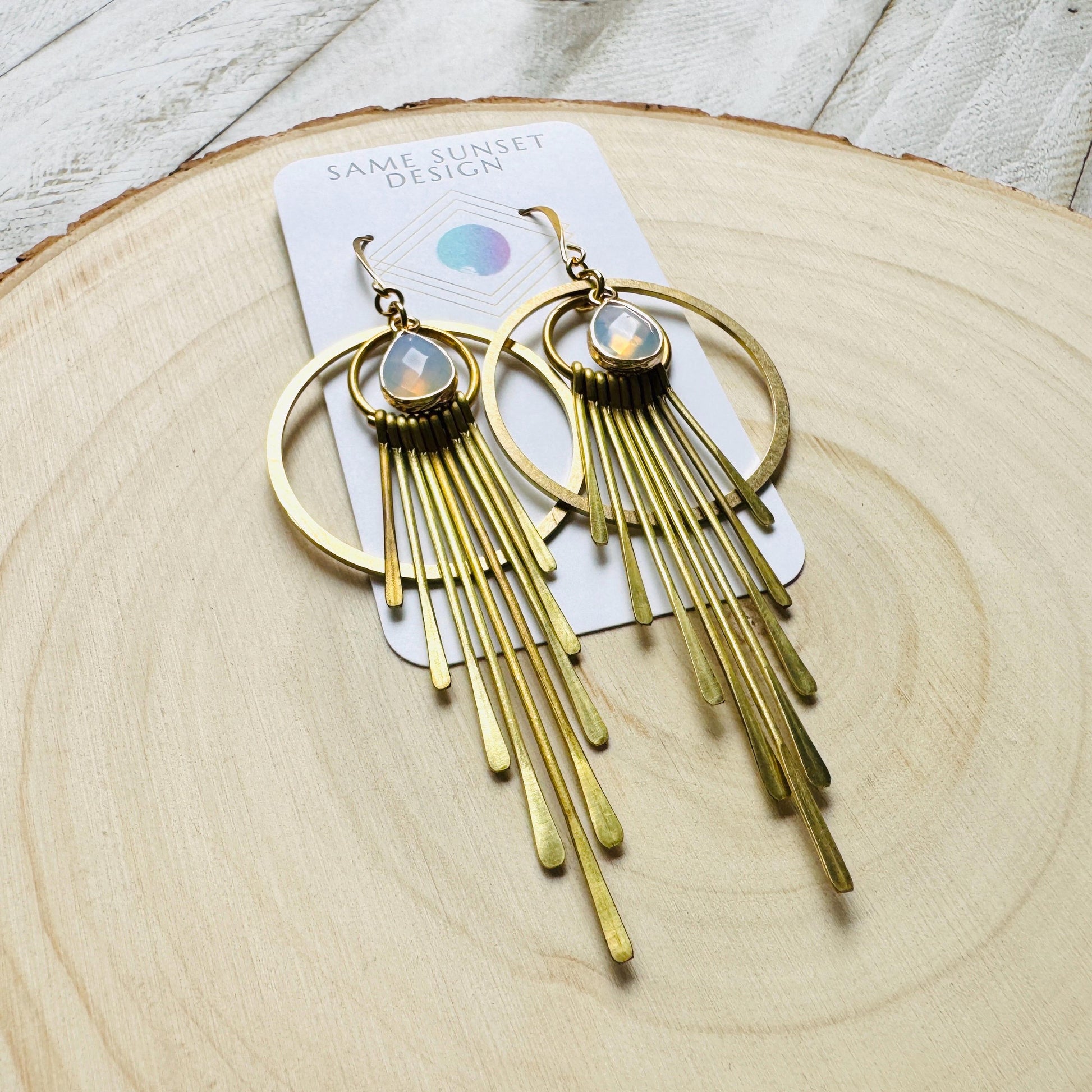 Opalite Earrings, Western Earrings, Celestial Earrings, Boho Fringe Earrings, Birthday Gift for Daughter, Friend Gifts for Women, Statement