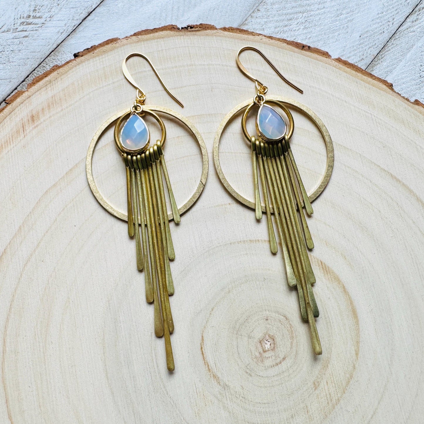 Opalite Earrings, Western Earrings, Celestial Earrings, Boho Fringe Earrings, Birthday Gift for Daughter, Friend Gifts for Women, Statement