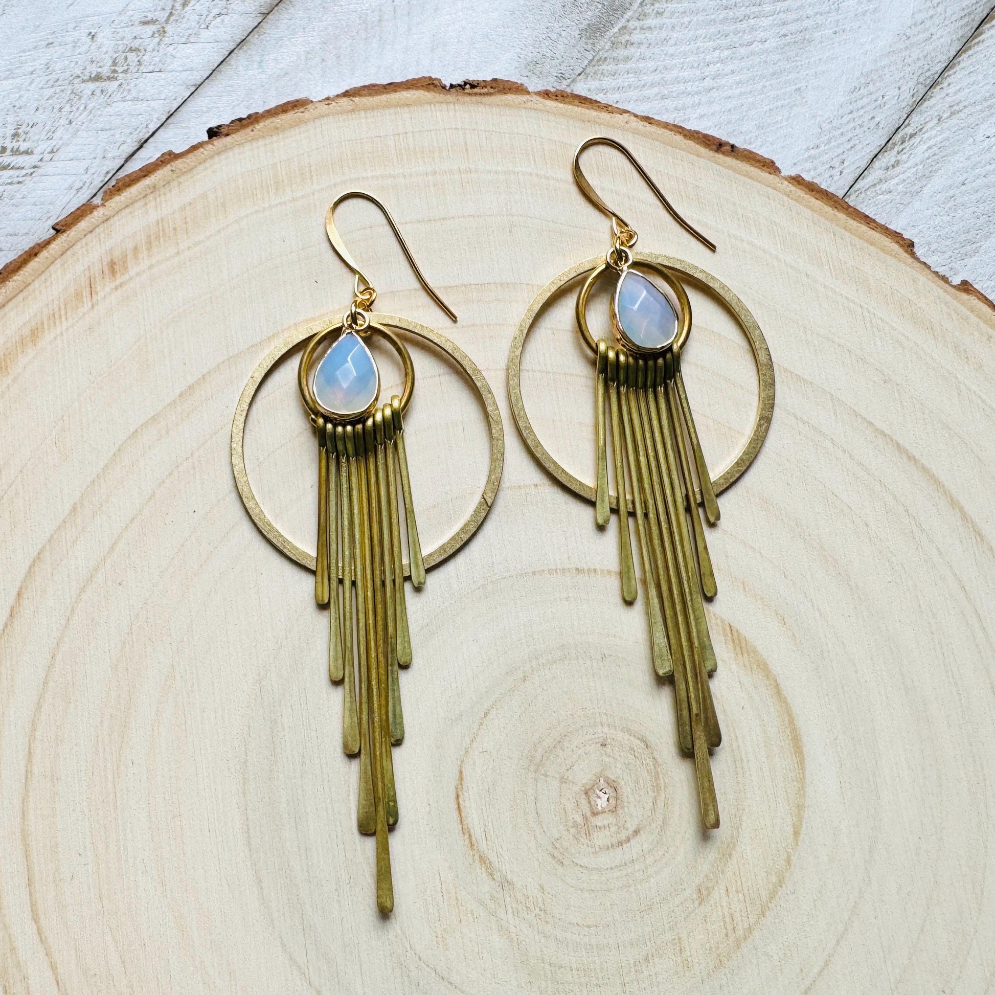Opalite Earrings, Western Earrings, Celestial Earrings, Boho Fringe Earrings, Birthday Gift for Daughter, Friend Gifts for Women, Statement