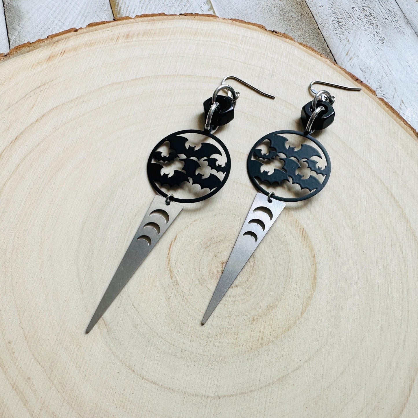 Bat Earrings, Witchy Earrings, Goth Earrings, Industrial Earrings, Punk Wedding, Spooky Season Earrings, Halloween Gift for Women