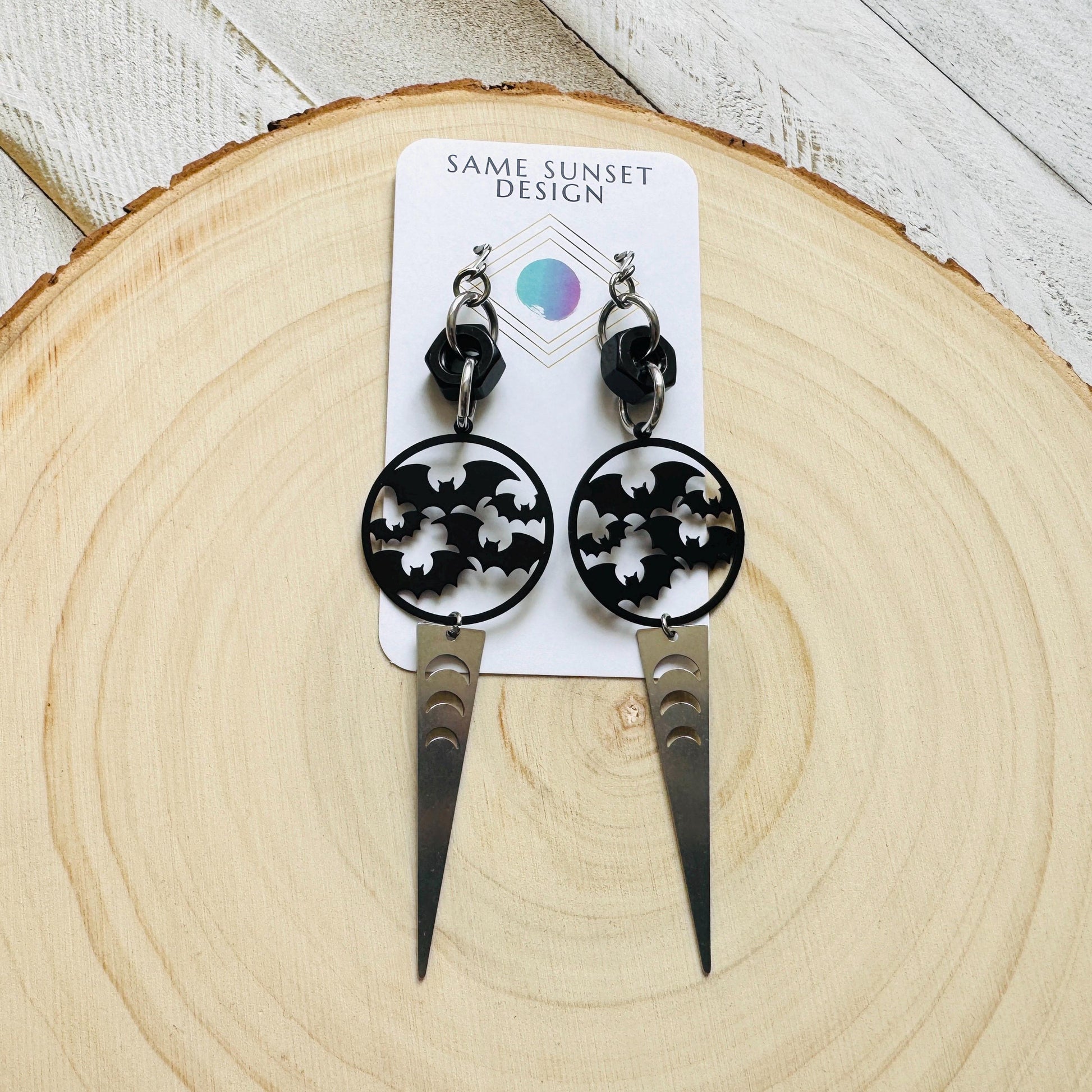 Bat Earrings, Witchy Earrings, Goth Earrings, Industrial Earrings, Punk Wedding, Spooky Season Earrings, Halloween Gift for Women