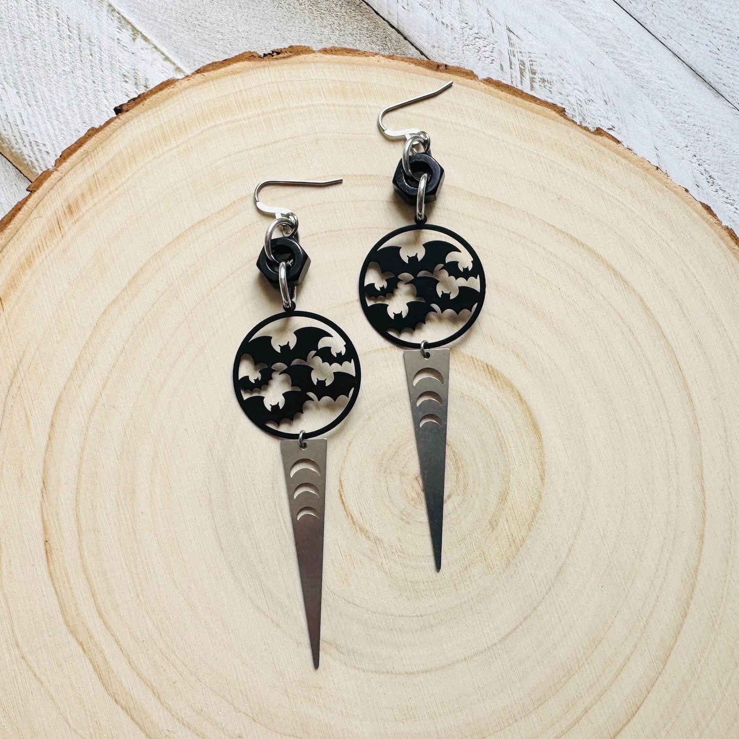 Bat Earrings, Witchy Earrings, Goth Earrings, Industrial Earrings, Punk Wedding, Spooky Season Earrings, Halloween Gift for Women