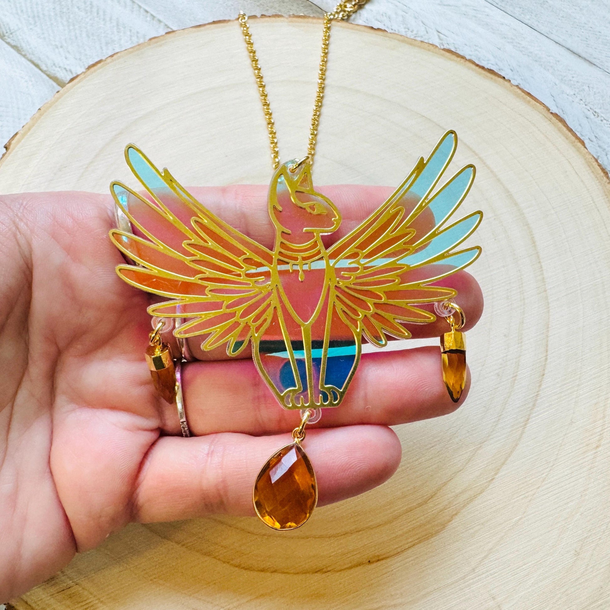 Cat Necklace, Citrine Necklace, Boho Necklace, Geometric Jewelry, Modern Chic Jewelry, Cat Lover Gift, Friend Gifts for Women, Whimsical