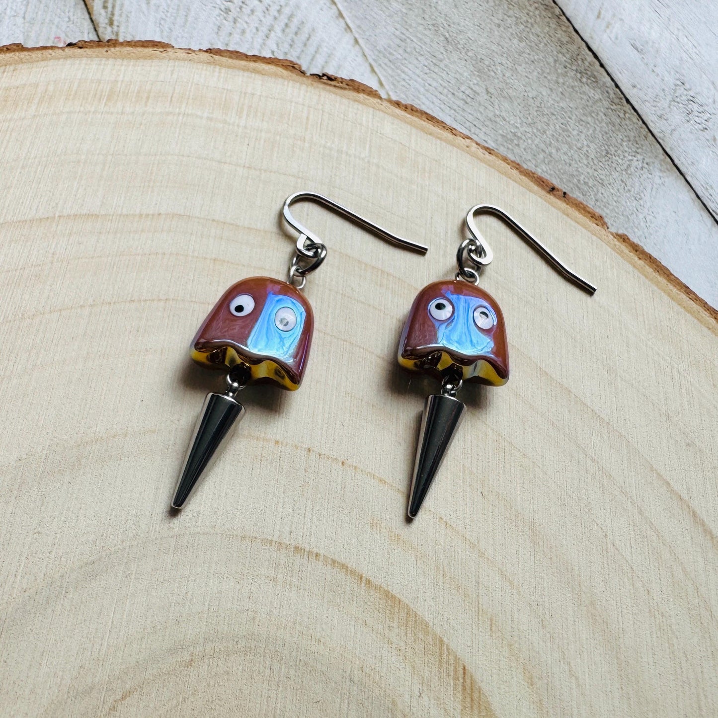 Ghost Earrings, Spike Earrings, Goth Earrings, Punk Jewelry Men, Witchy Gifts for Women Aesthetic, Halloween Gift for Women, Silver