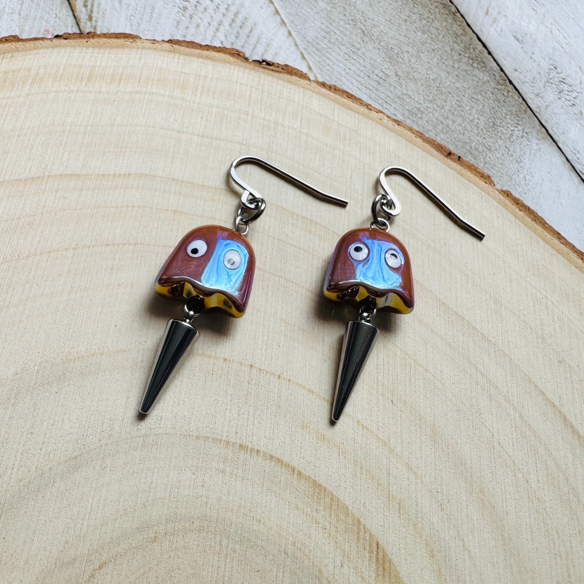 Ghost Earrings, Spike Earrings, Goth Earrings, Punk Jewelry Men, Witchy Gifts for Women Aesthetic, Halloween Gift for Women, Silver