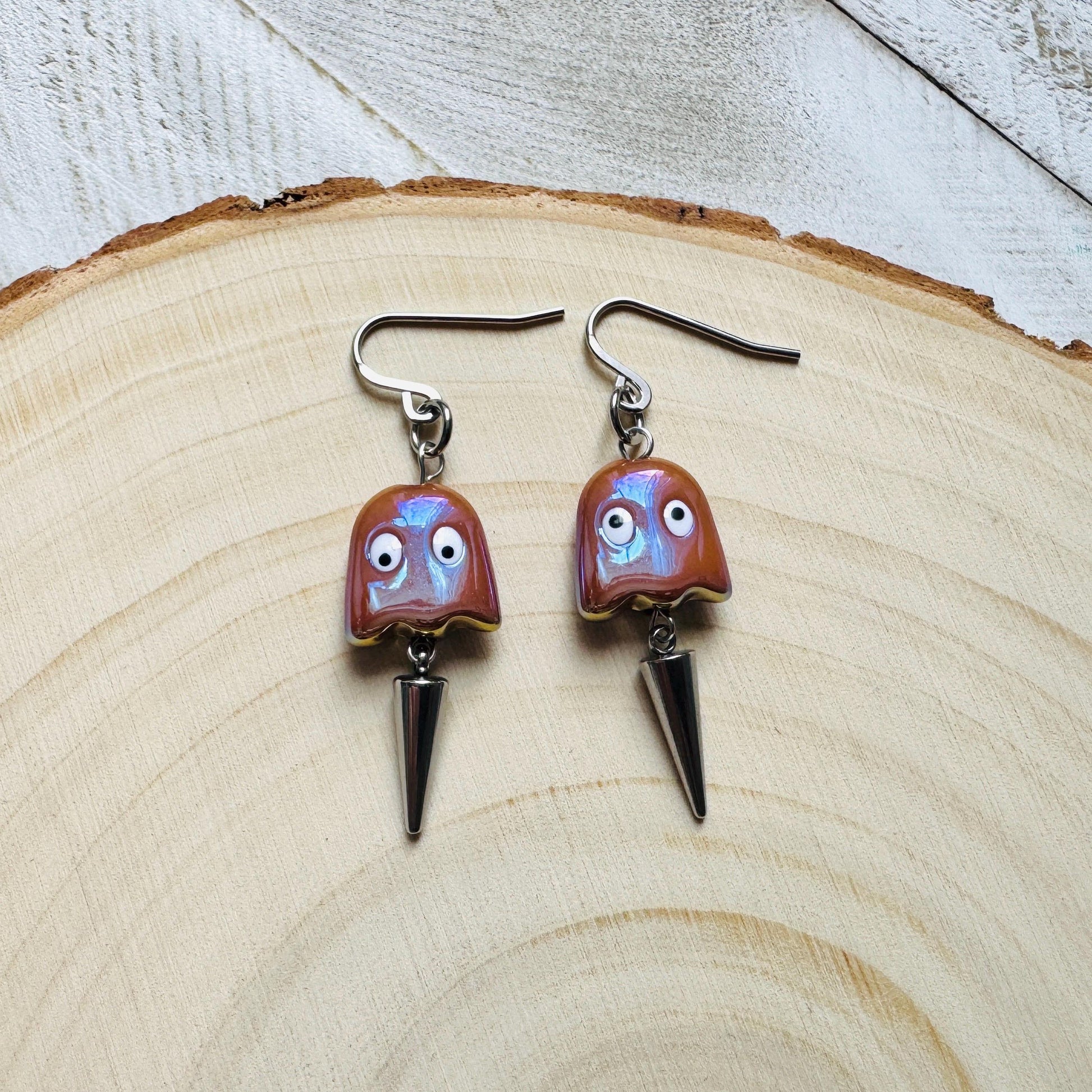 Ghost Earrings, Spike Earrings, Goth Earrings, Punk Jewelry Men, Witchy Gifts for Women Aesthetic, Halloween Gift for Women, Silver