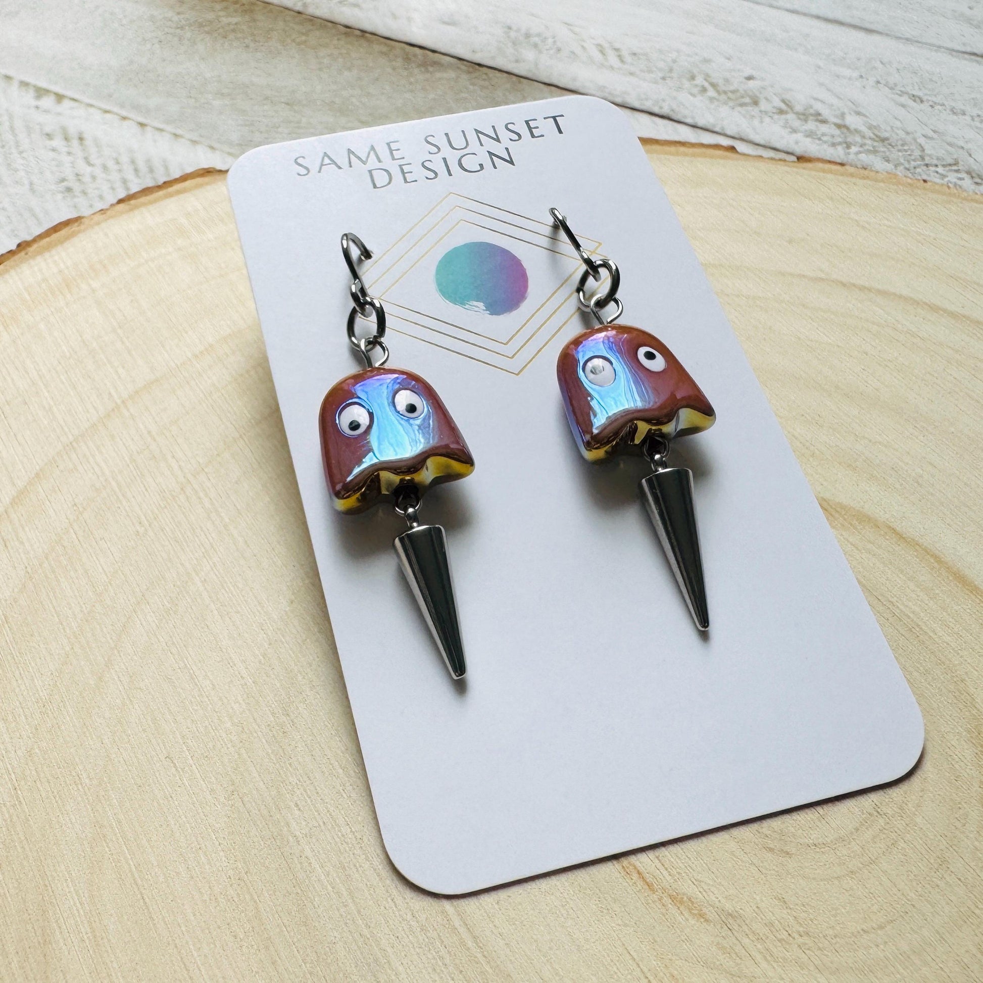 Ghost Earrings, Spike Earrings, Goth Earrings, Punk Jewelry Men, Witchy Gifts for Women Aesthetic, Halloween Gift for Women, Silver