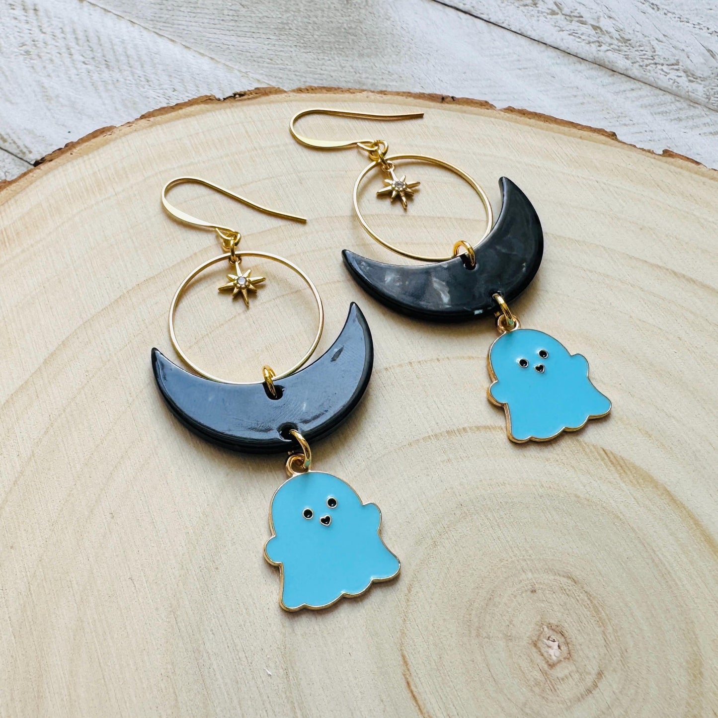 Ghost Earrings, Goth Earrings, Pastel Halloween, Crescent Moon Earrings, Punk Jewelry Men, Witchy Gifts for Women Aesthetic, Whimsical Gifts