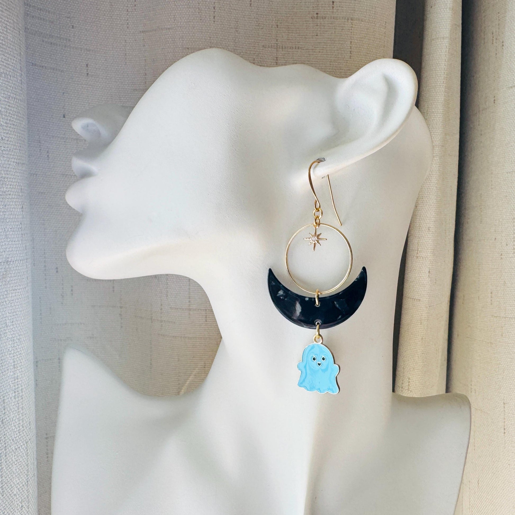 Ghost Earrings, Goth Earrings, Pastel Halloween, Crescent Moon Earrings, Punk Jewelry Men, Witchy Gifts for Women Aesthetic, Whimsical Gifts
