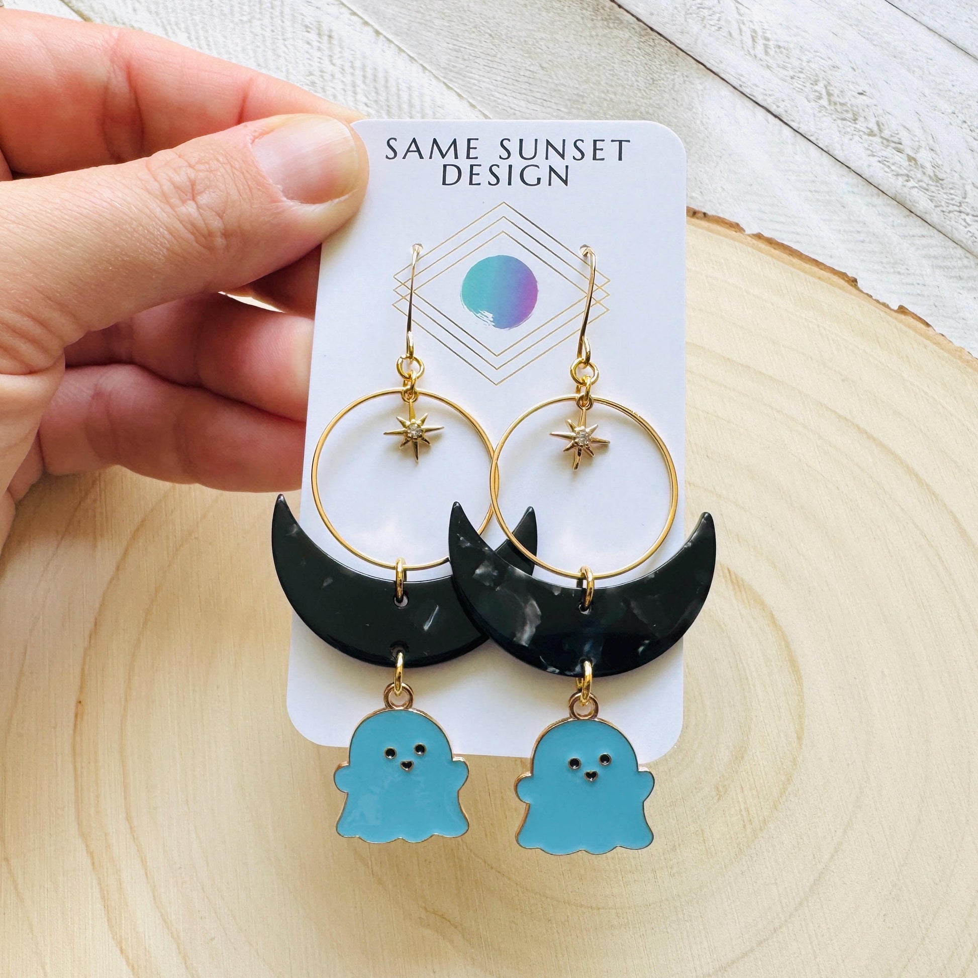 Ghost Earrings, Goth Earrings, Pastel Halloween, Crescent Moon Earrings, Punk Jewelry Men, Witchy Gifts for Women Aesthetic, Whimsical Gifts