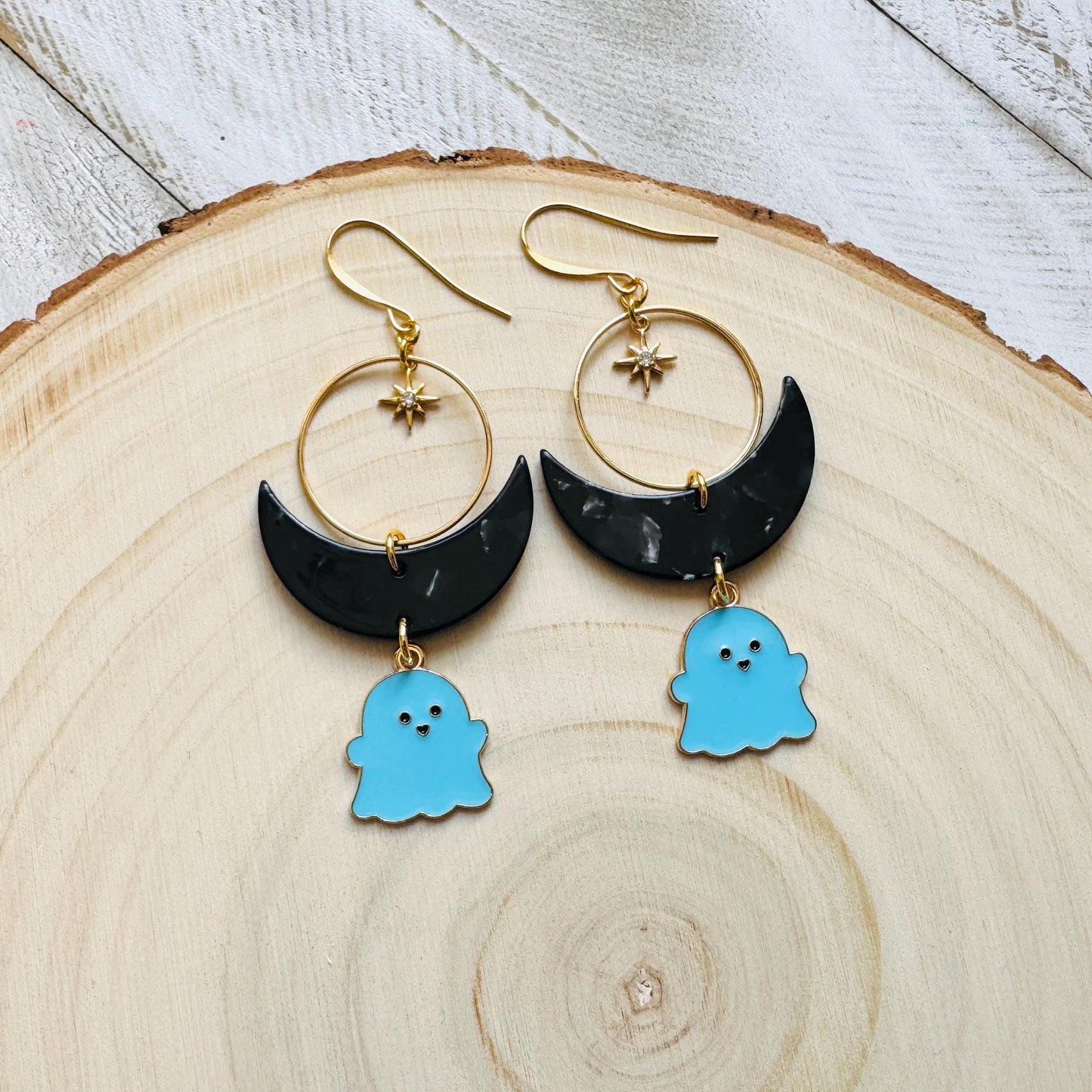 Ghost Earrings, Goth Earrings, Pastel Halloween, Crescent Moon Earrings, Punk Jewelry Men, Witchy Gifts for Women Aesthetic, Whimsical Gifts