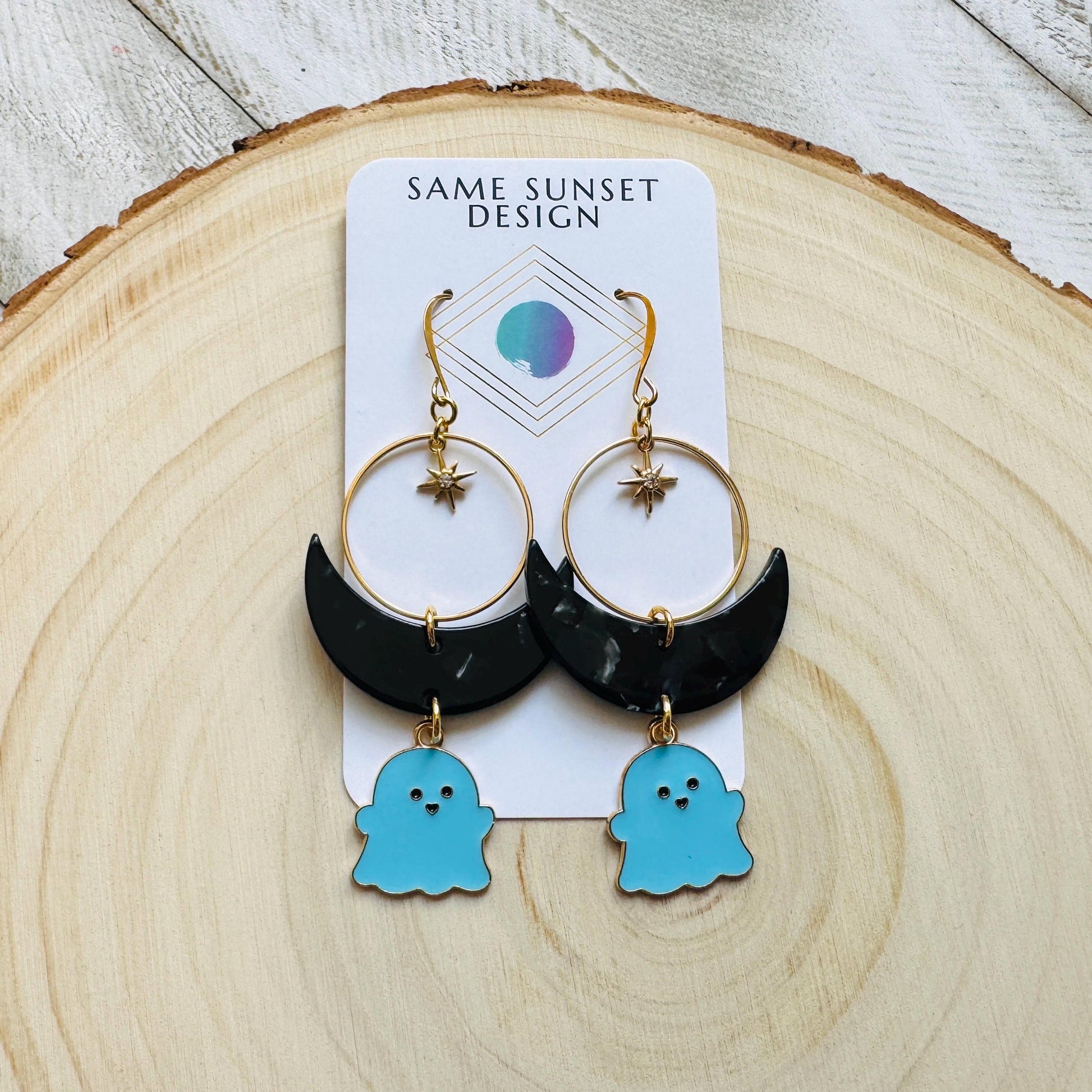 Ghost Earrings, Goth Earrings, Pastel Halloween, Crescent Moon Earrings, Punk Jewelry Men, Witchy Gifts for Women Aesthetic, Whimsical Gifts