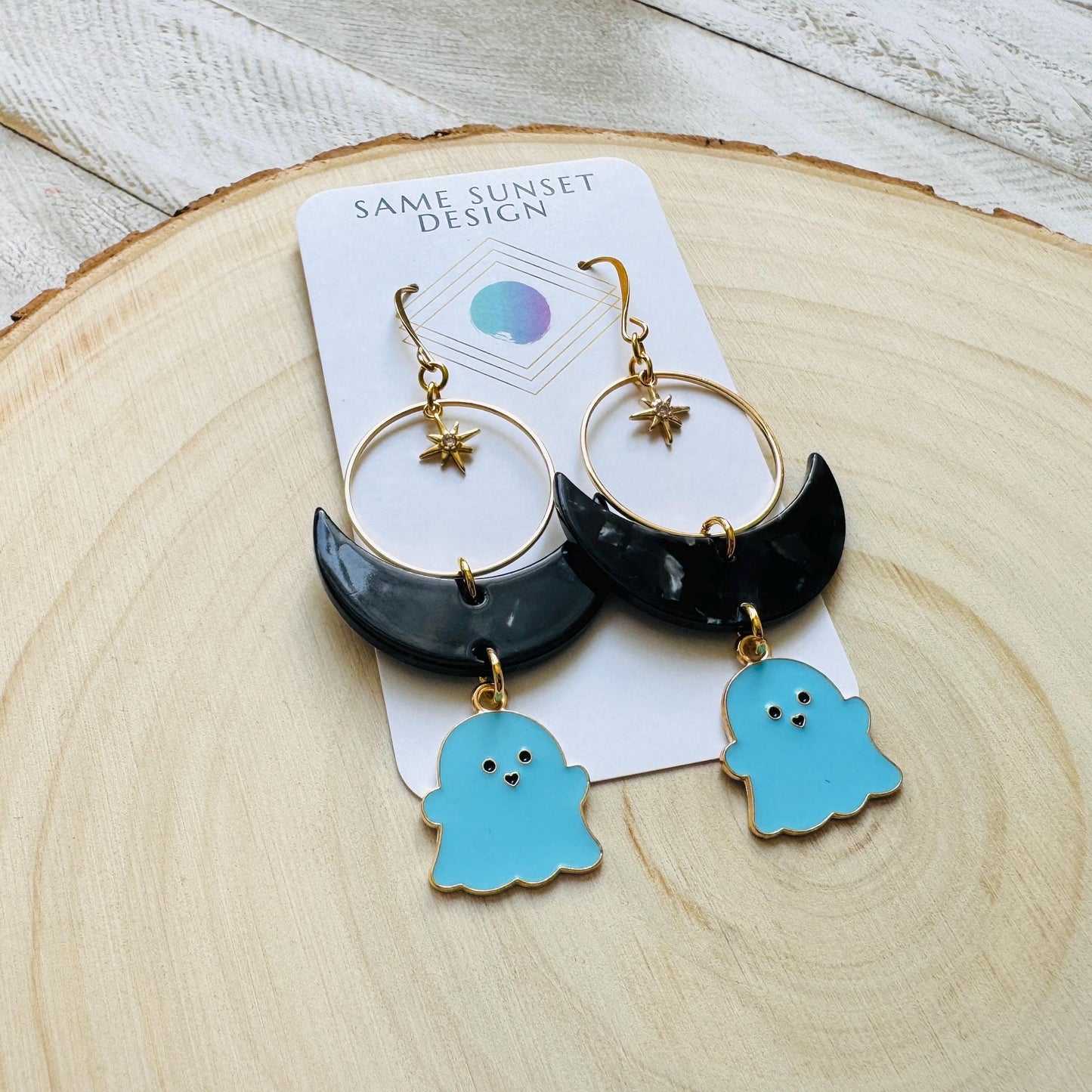 Ghost Earrings, Goth Earrings, Pastel Halloween, Crescent Moon Earrings, Punk Jewelry Men, Witchy Gifts for Women Aesthetic, Whimsical Gifts