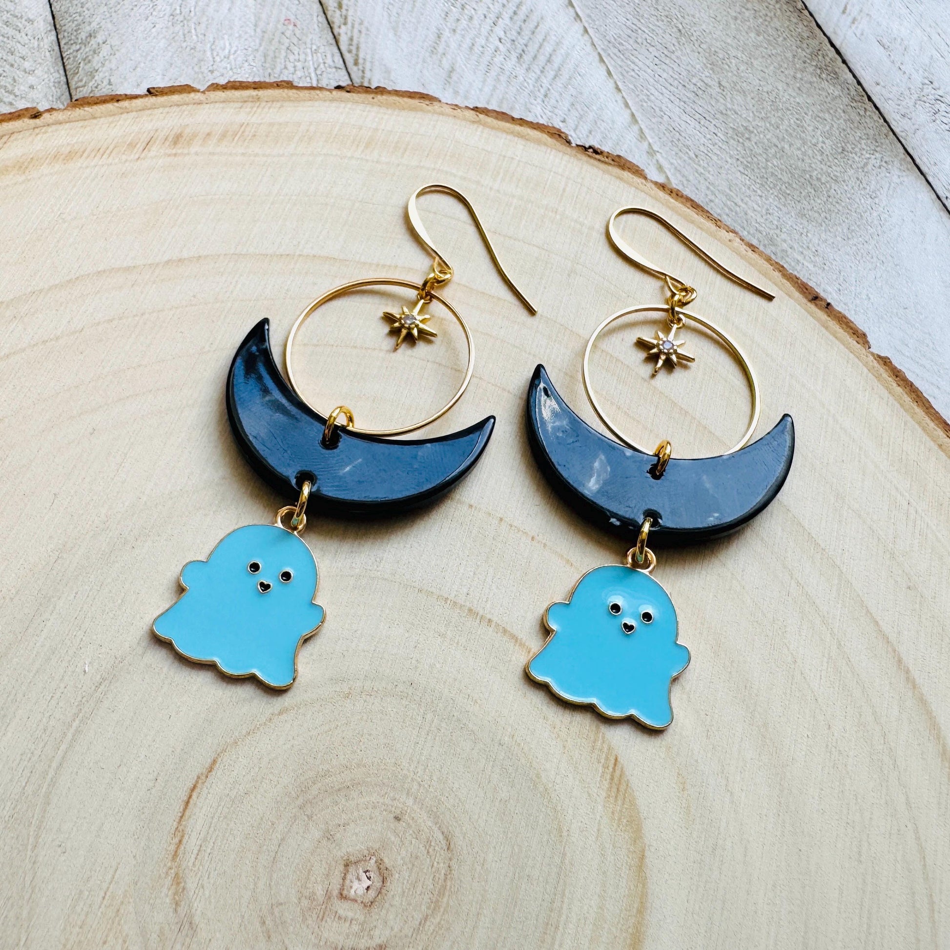 Ghost Earrings, Goth Earrings, Pastel Halloween, Crescent Moon Earrings, Punk Jewelry Men, Witchy Gifts for Women Aesthetic, Whimsical Gifts