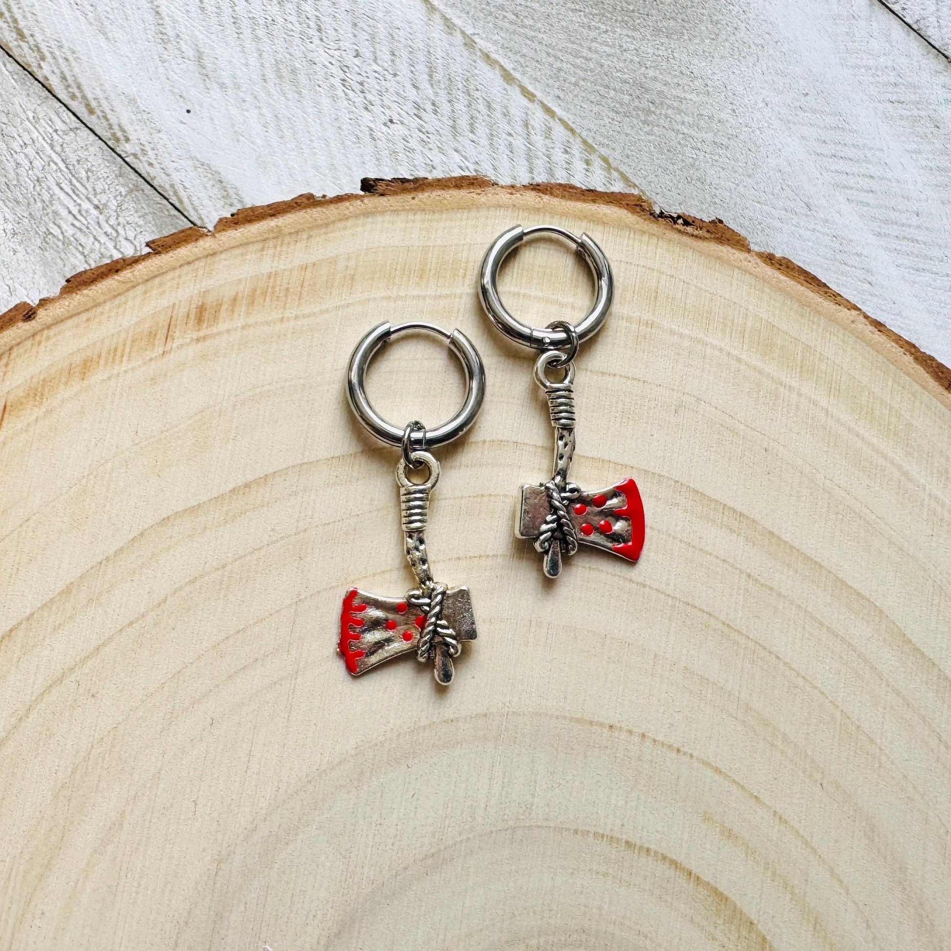 Axe Earrings, Huggie Hoop Earrings, Halloween Earrings Dangle, Goth Earrings, Punk Jewelry Men, Hoop Earrings, Punk Wedding, Metalhead