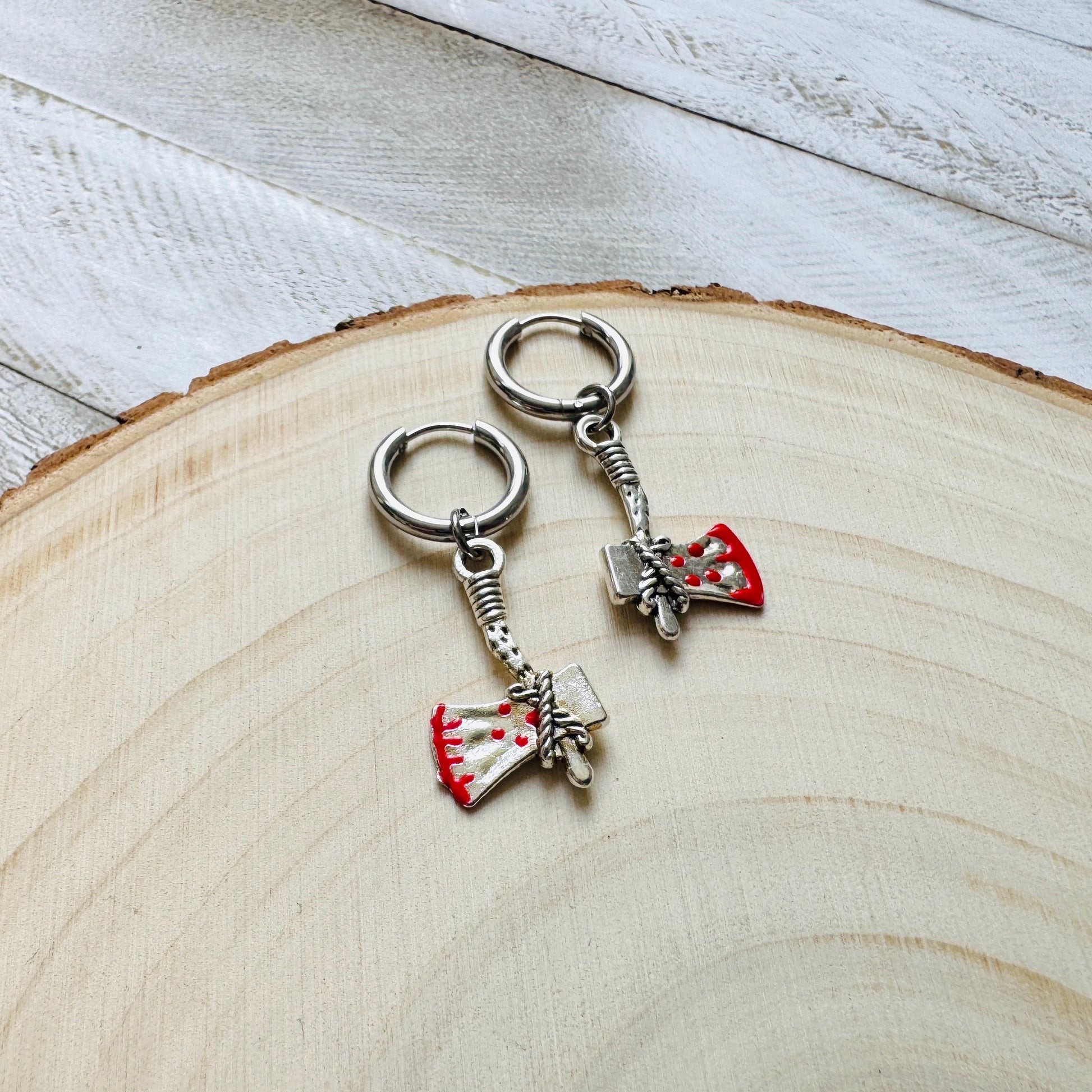 Axe Earrings, Huggie Hoop Earrings, Halloween Earrings Dangle, Goth Earrings, Punk Jewelry Men, Hoop Earrings, Punk Wedding, Metalhead