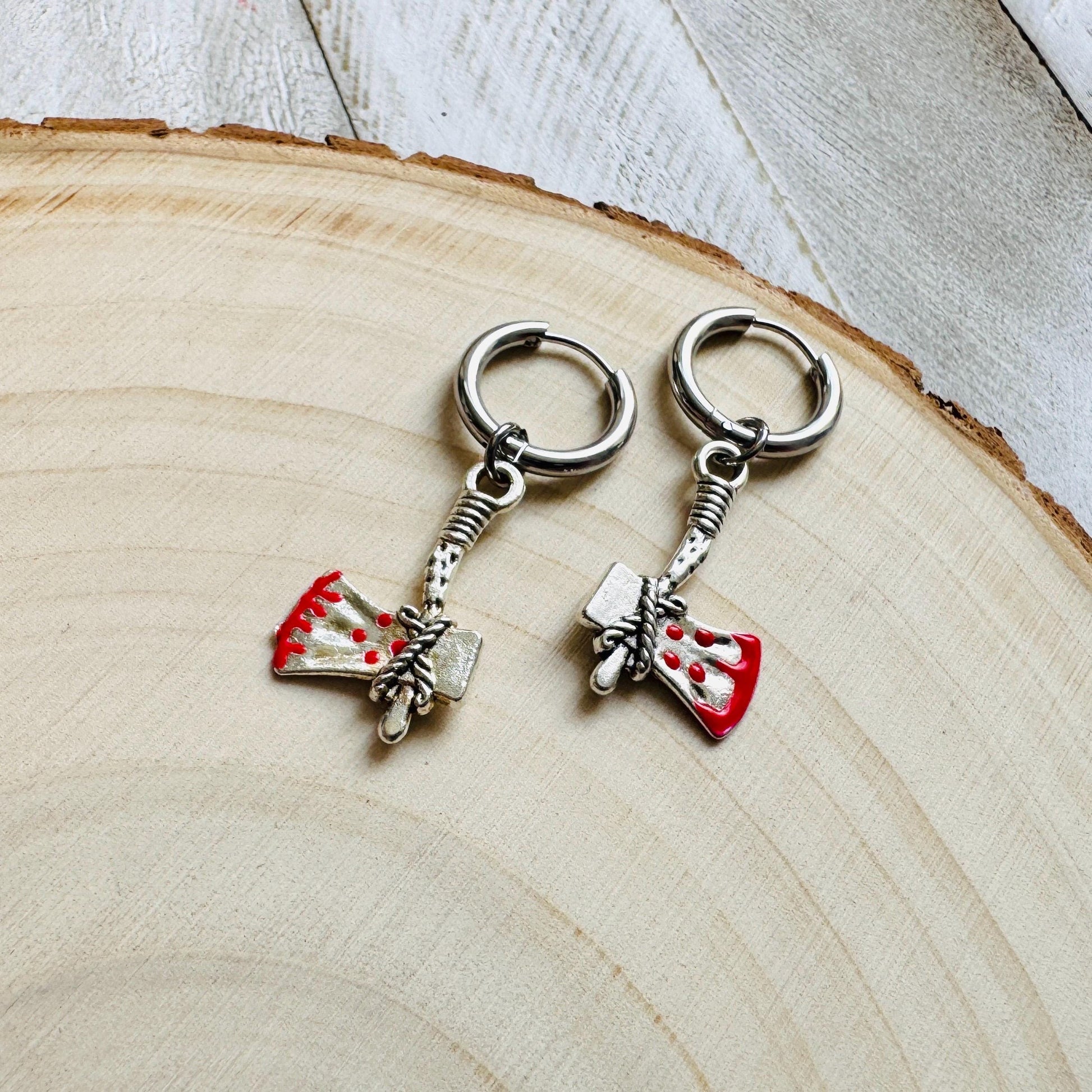 Axe Earrings, Huggie Hoop Earrings, Halloween Earrings Dangle, Goth Earrings, Punk Jewelry Men, Hoop Earrings, Punk Wedding, Metalhead