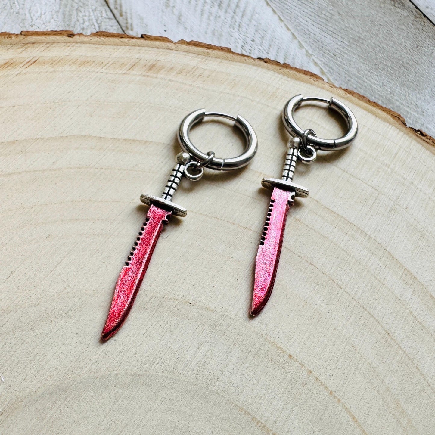 Knife Earrings, Huggie Hoop Earrings, Halloween Earrings Dangle, Goth Earrings, Punk Jewelry Men, Hoop Earrings, Punk Wedding, Metalhead