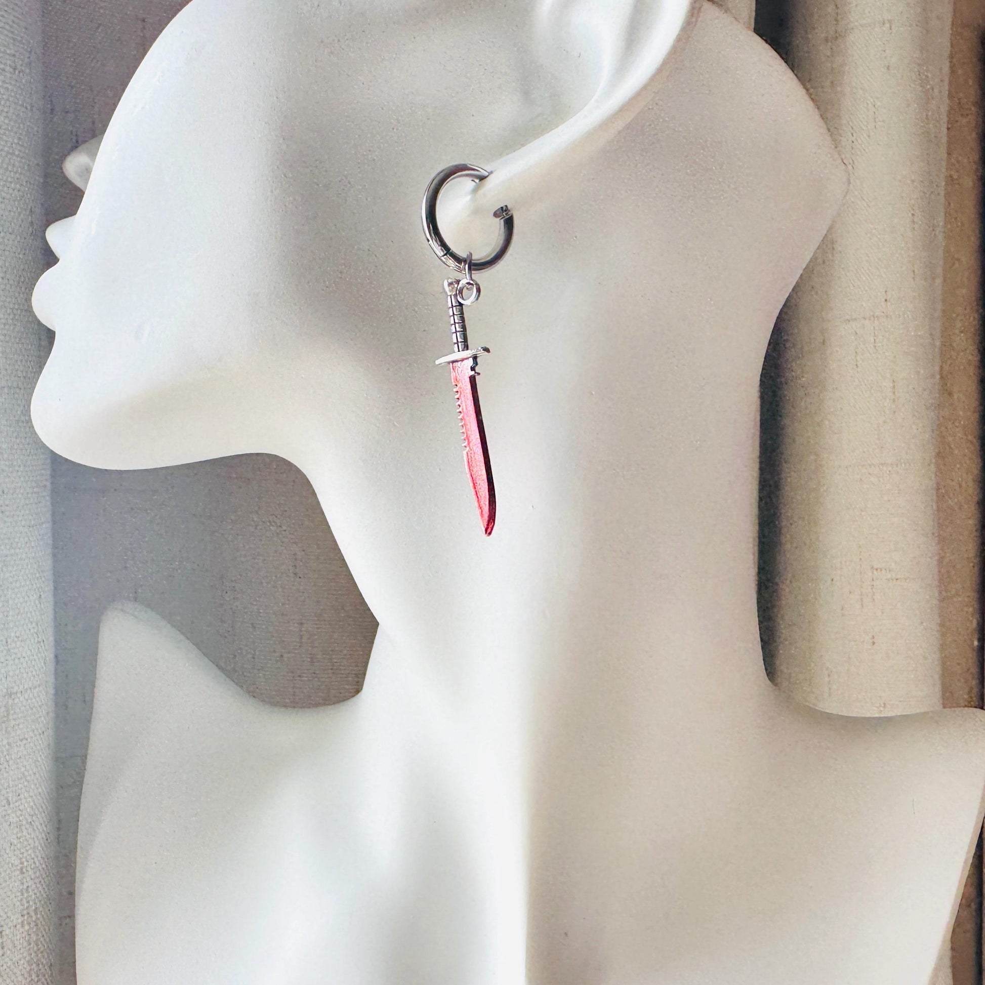 Knife Earrings, Huggie Hoop Earrings, Halloween Earrings Dangle, Goth Earrings, Punk Jewelry Men, Hoop Earrings, Punk Wedding, Metalhead
