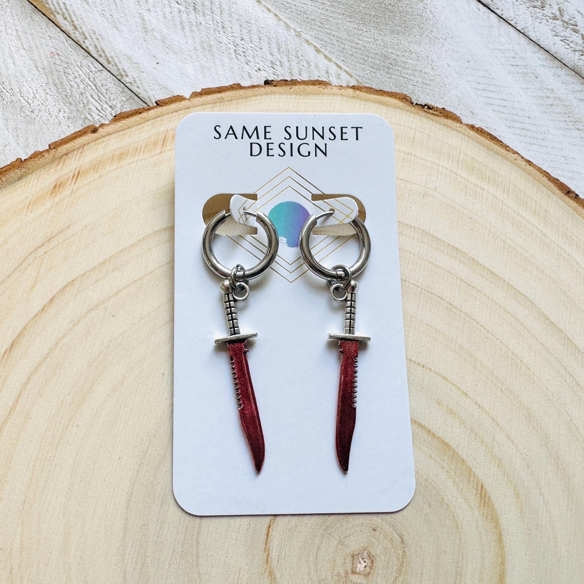 Knife Earrings, Huggie Hoop Earrings, Halloween Earrings Dangle, Goth Earrings, Punk Jewelry Men, Hoop Earrings, Punk Wedding, Metalhead