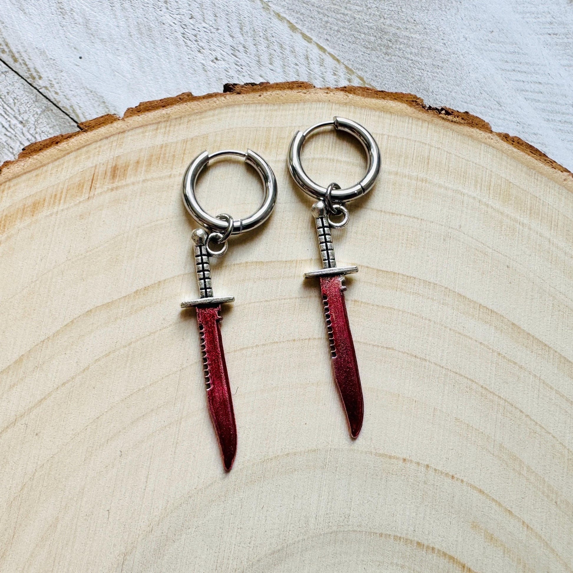 Knife Earrings, Huggie Hoop Earrings, Halloween Earrings Dangle, Goth Earrings, Punk Jewelry Men, Hoop Earrings, Punk Wedding, Metalhead