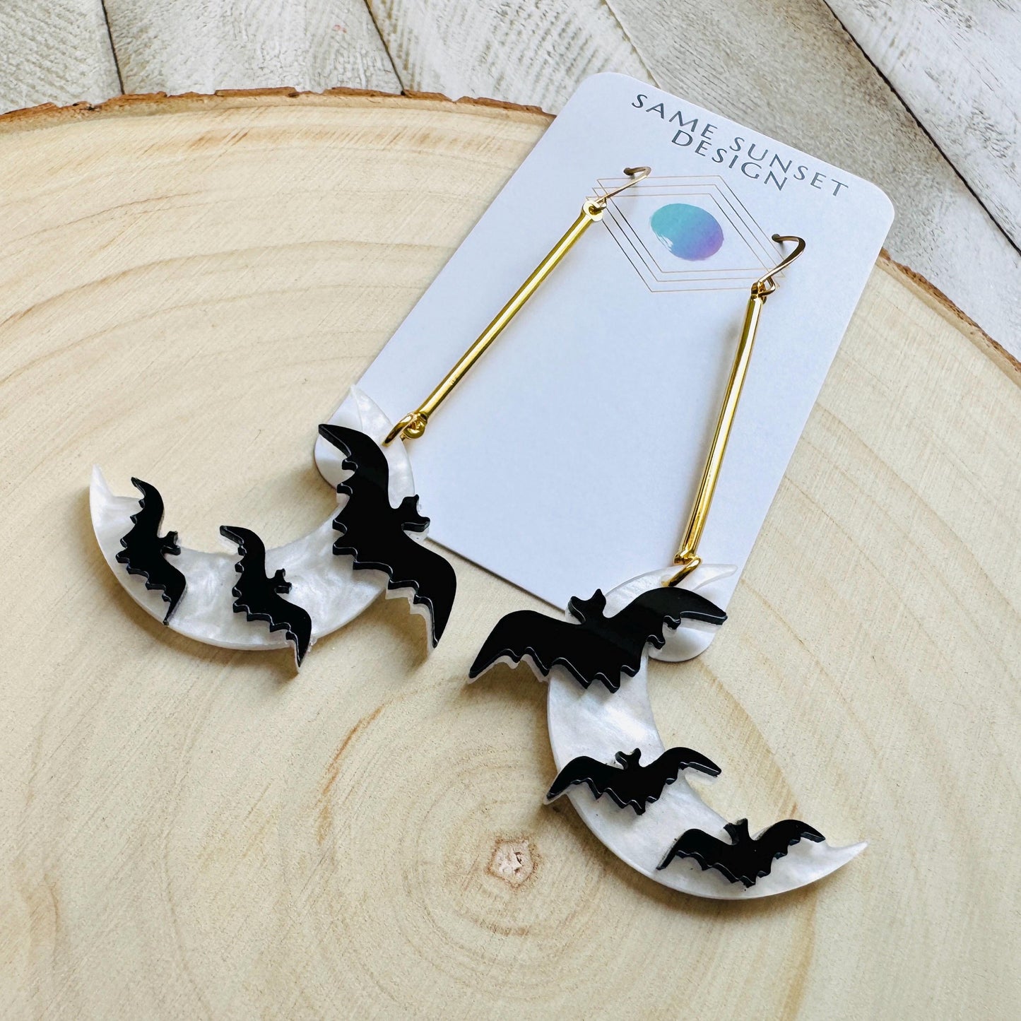 Bat Earrings, Geometric Earrings, Witchy Earrings, Moon Earrings Dangle, Whimsical Halloween, Friends Gifts for Women, Kawaii Gifts, Cute