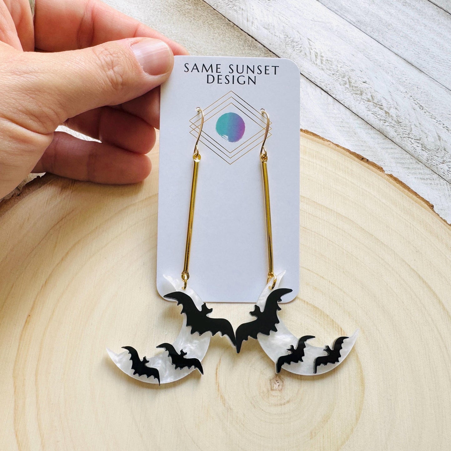 Bat Earrings, Geometric Earrings, Witchy Earrings, Moon Earrings Dangle, Whimsical Halloween, Friends Gifts for Women, Kawaii Gifts, Cute