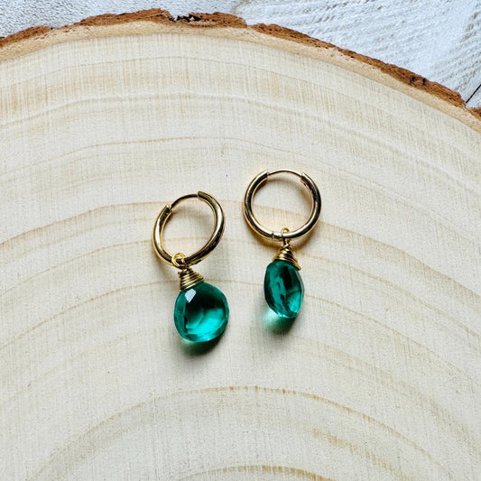 Apatite Earrings, Huggie Hoop Earrings, Green Earrings, Natural Gemstone Jewelry, Wedding Jewelry, Birthday Gift for Daughter, Boho Chic