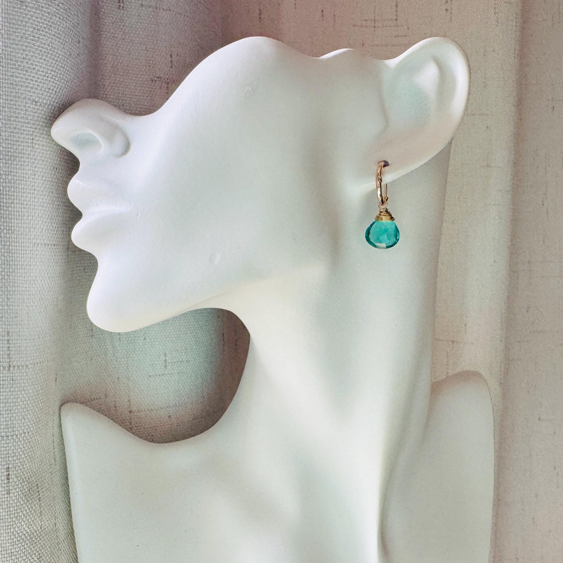 Apatite Earrings, Huggie Hoop Earrings, Green Earrings, Natural Gemstone Jewelry, Wedding Jewelry, Birthday Gift for Daughter, Boho Chic