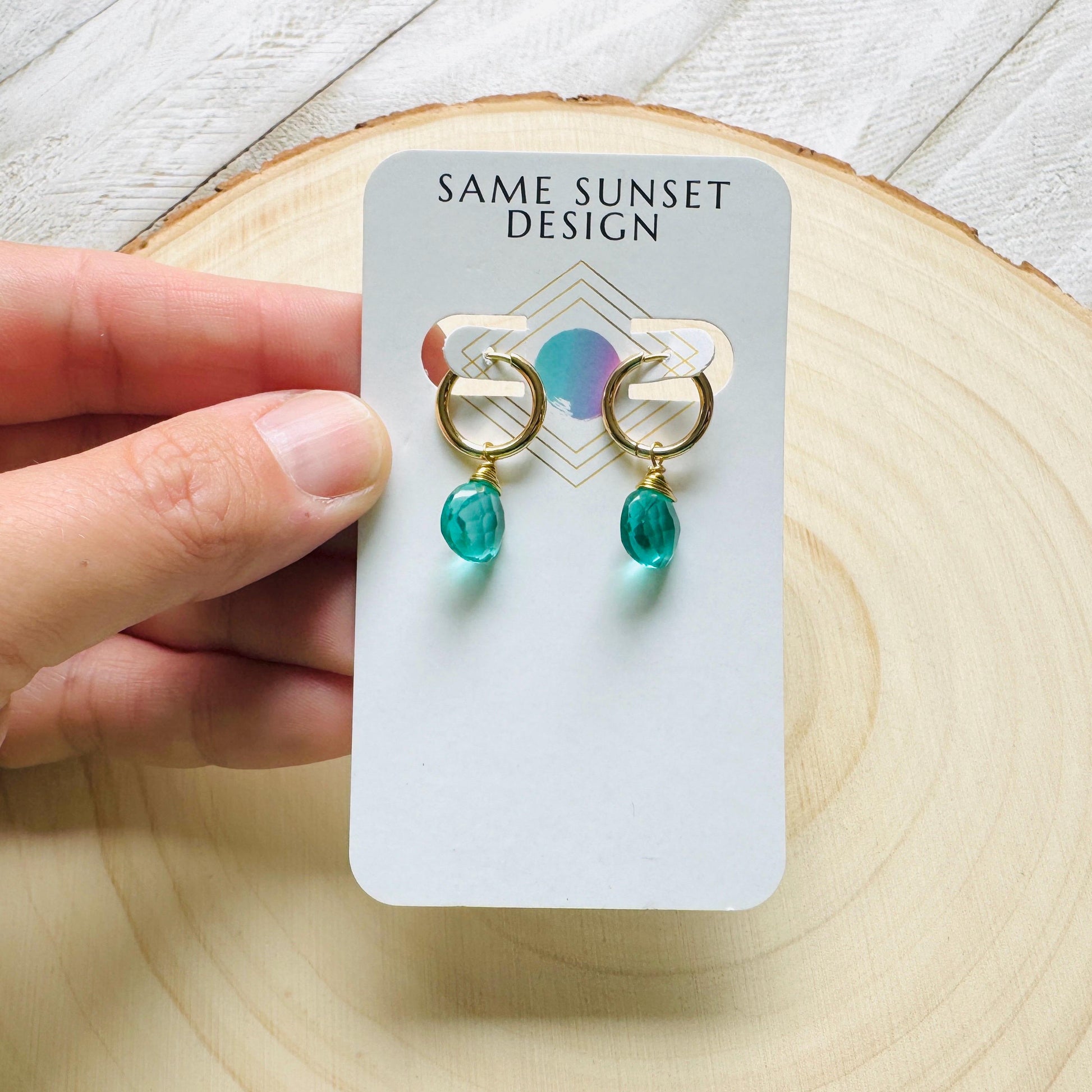 Apatite Earrings, Huggie Hoop Earrings, Green Earrings, Natural Gemstone Jewelry, Wedding Jewelry, Birthday Gift for Daughter, Boho Chic