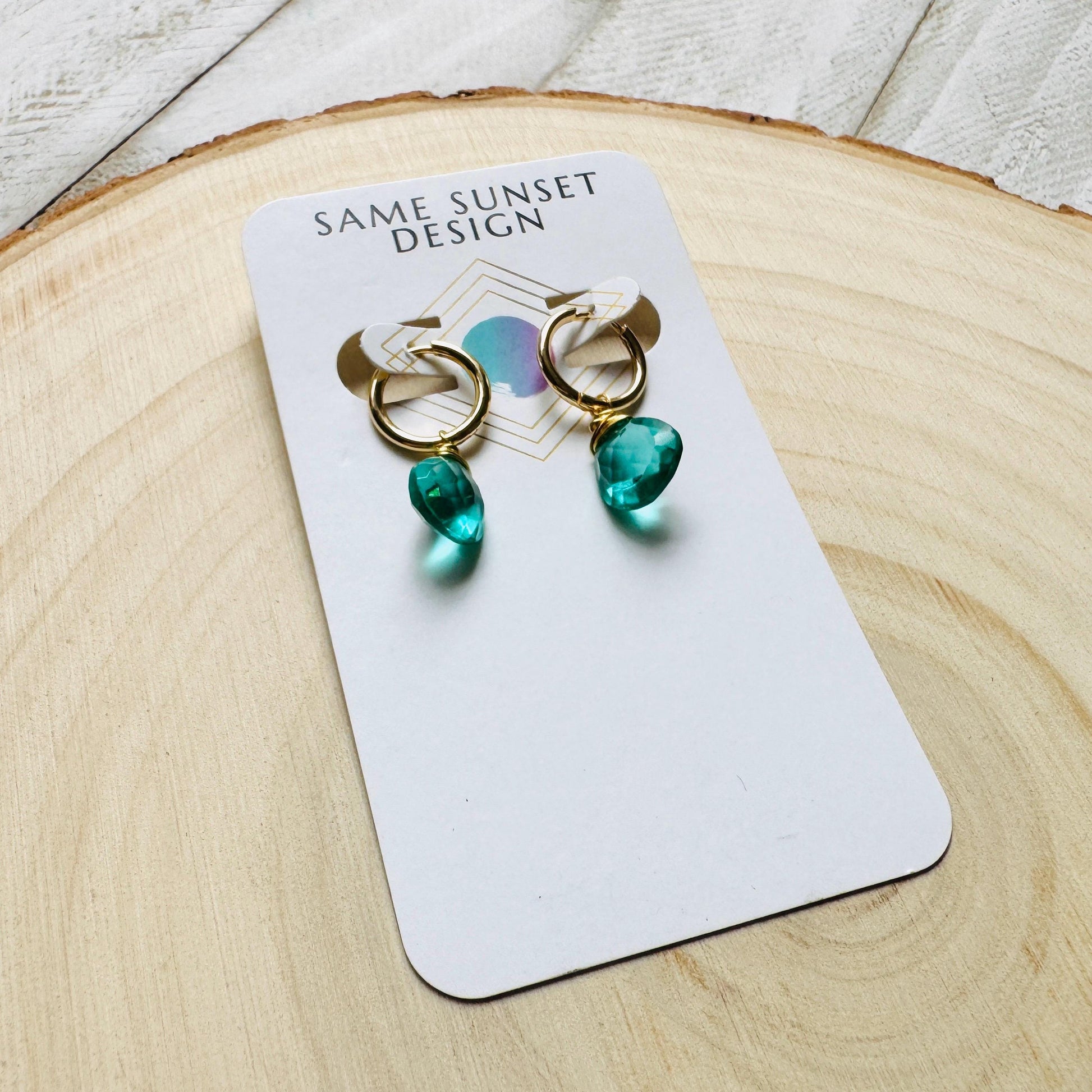 Apatite Earrings, Huggie Hoop Earrings, Green Earrings, Natural Gemstone Jewelry, Wedding Jewelry, Birthday Gift for Daughter, Boho Chic