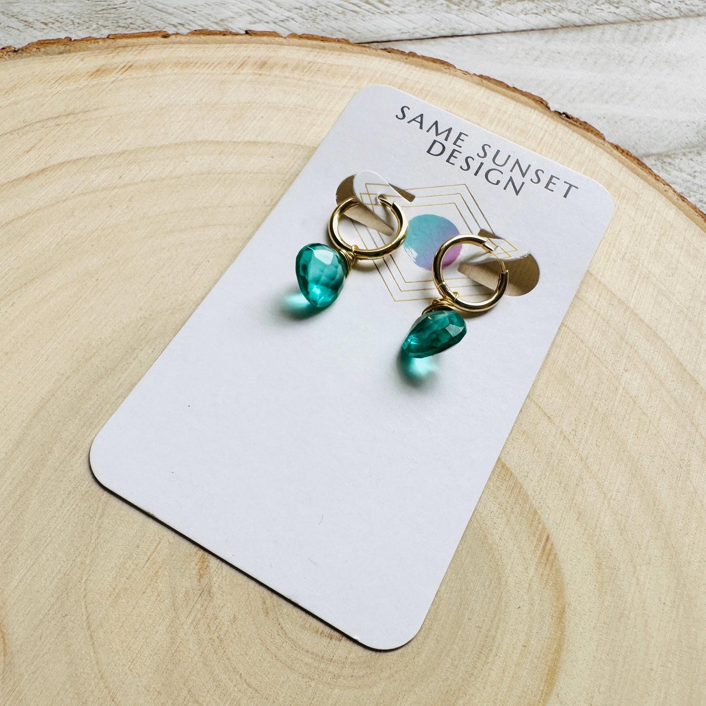 Apatite Earrings, Huggie Hoop Earrings, Green Earrings, Natural Gemstone Jewelry, Wedding Jewelry, Birthday Gift for Daughter, Boho Chic