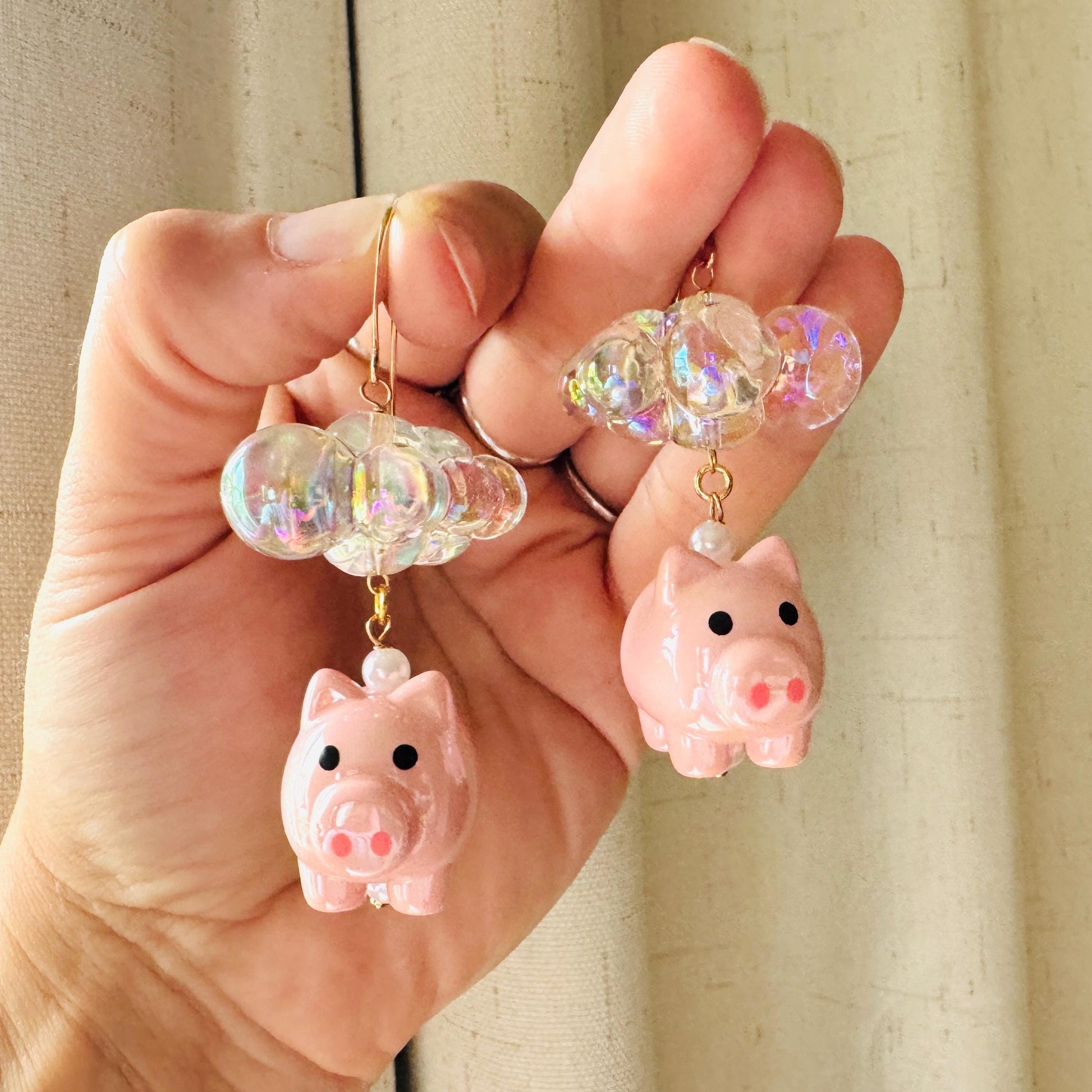 Pig Earrings, Cloud Earrings, Pastel Goth, Vacation Jewelry, Whimsical Gifts, Whimsigoth Earrings, Pig Gifts for Her, Teacher Gift, Cute