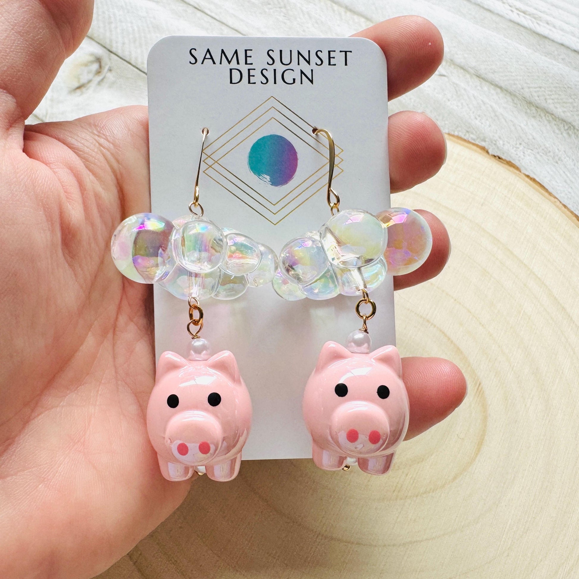 Pig Earrings, Cloud Earrings, Pastel Goth, Vacation Jewelry, Whimsical Gifts, Whimsigoth Earrings, Pig Gifts for Her, Teacher Gift, Cute