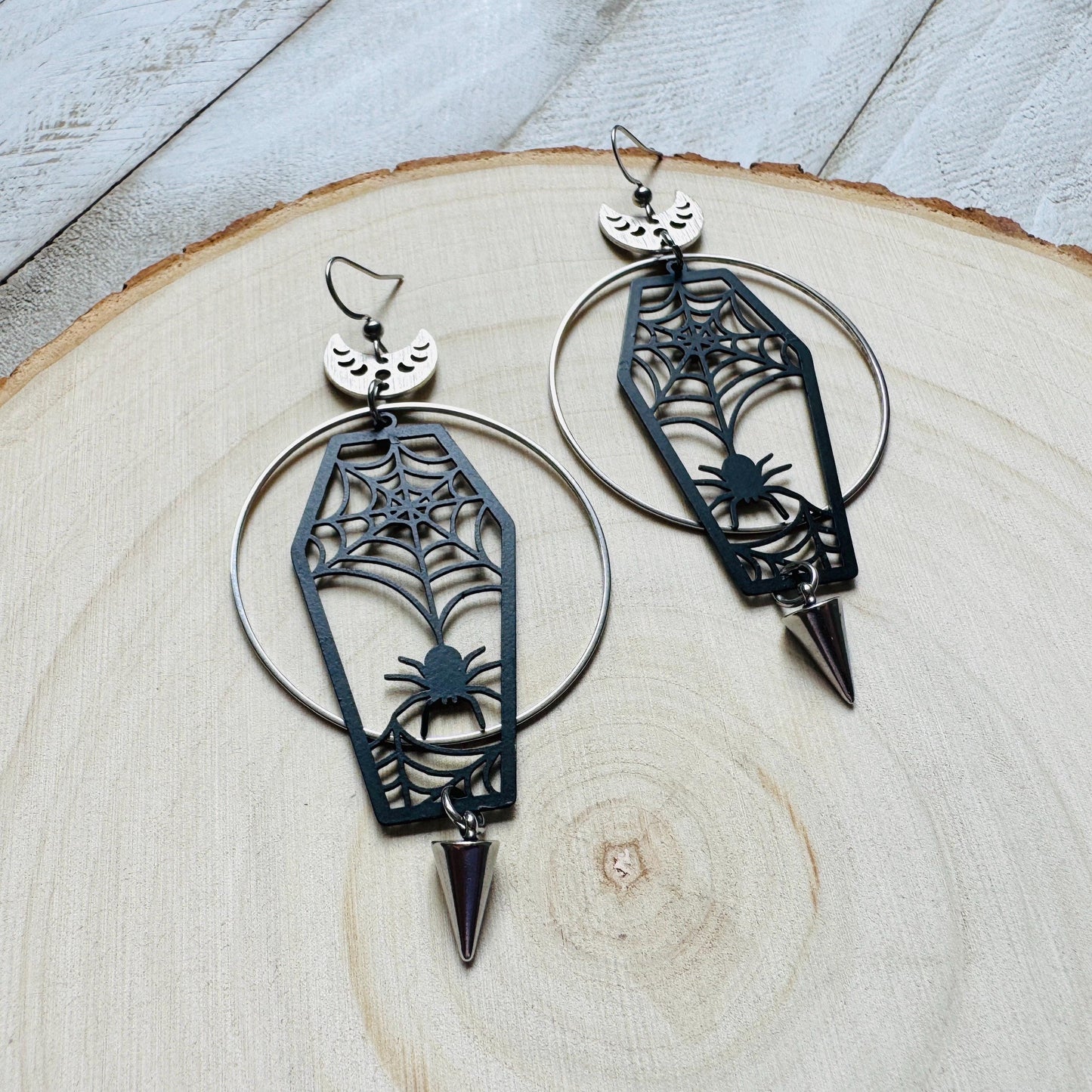 Spider Earrings, Coffin Earrings, Spike Earrings, Trendy Jewelry, Gothic Earrings Men, Birthday Present For Her, Science Teacher Gift