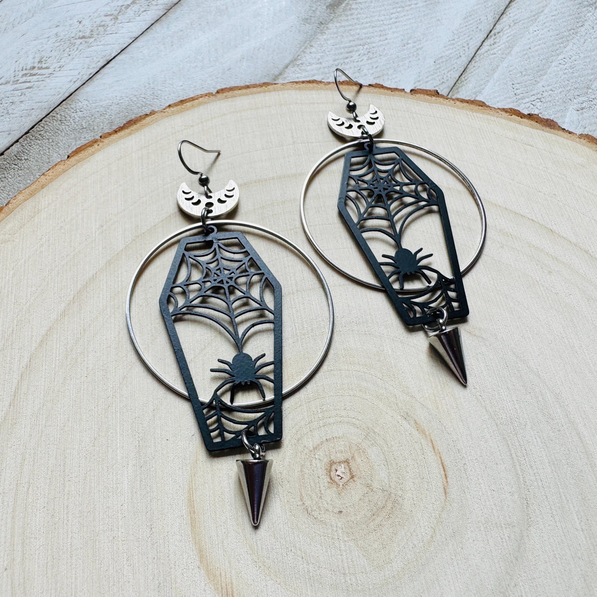 Spider Earrings, Coffin Earrings, Spike Earrings, Trendy Jewelry, Gothic Earrings Men, Birthday Present For Her, Science Teacher Gift