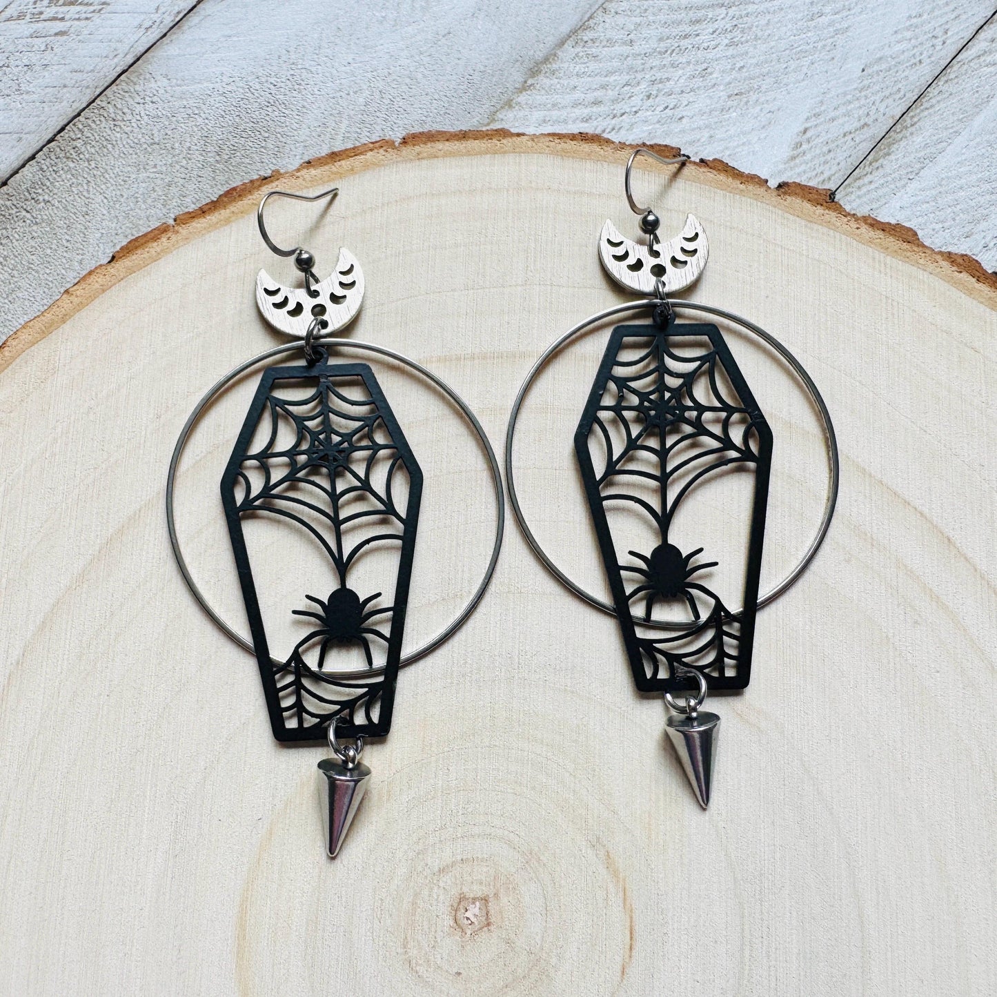 Spider Earrings, Coffin Earrings, Spike Earrings, Trendy Jewelry, Gothic Earrings Men, Birthday Present For Her, Science Teacher Gift