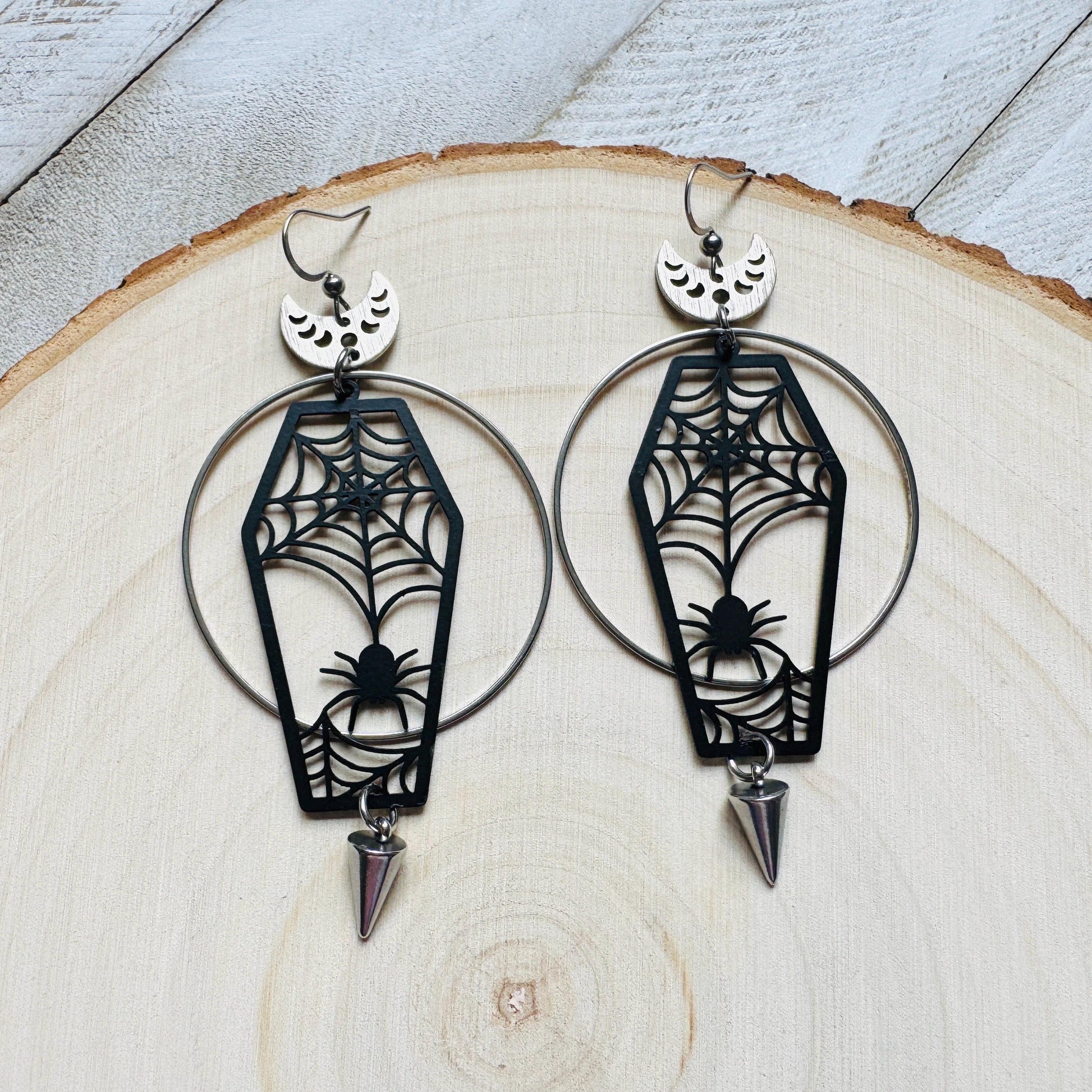 Spider Earrings, Coffin Earrings, Spike Earrings, Trendy Jewelry, Gothic Earrings Men, Birthday Present For Her, Science Teacher Gift