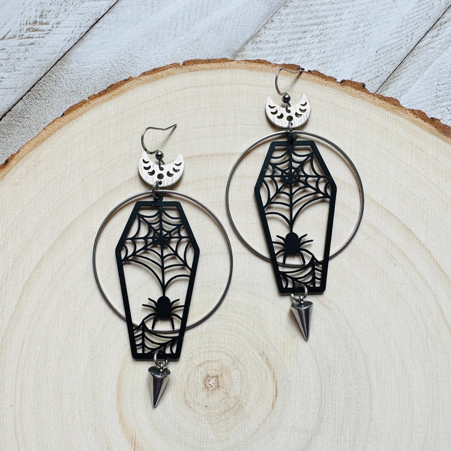 Spider Earrings, Coffin Earrings, Spike Earrings, Trendy Jewelry, Gothic Earrings Men, Birthday Present For Her, Science Teacher Gift