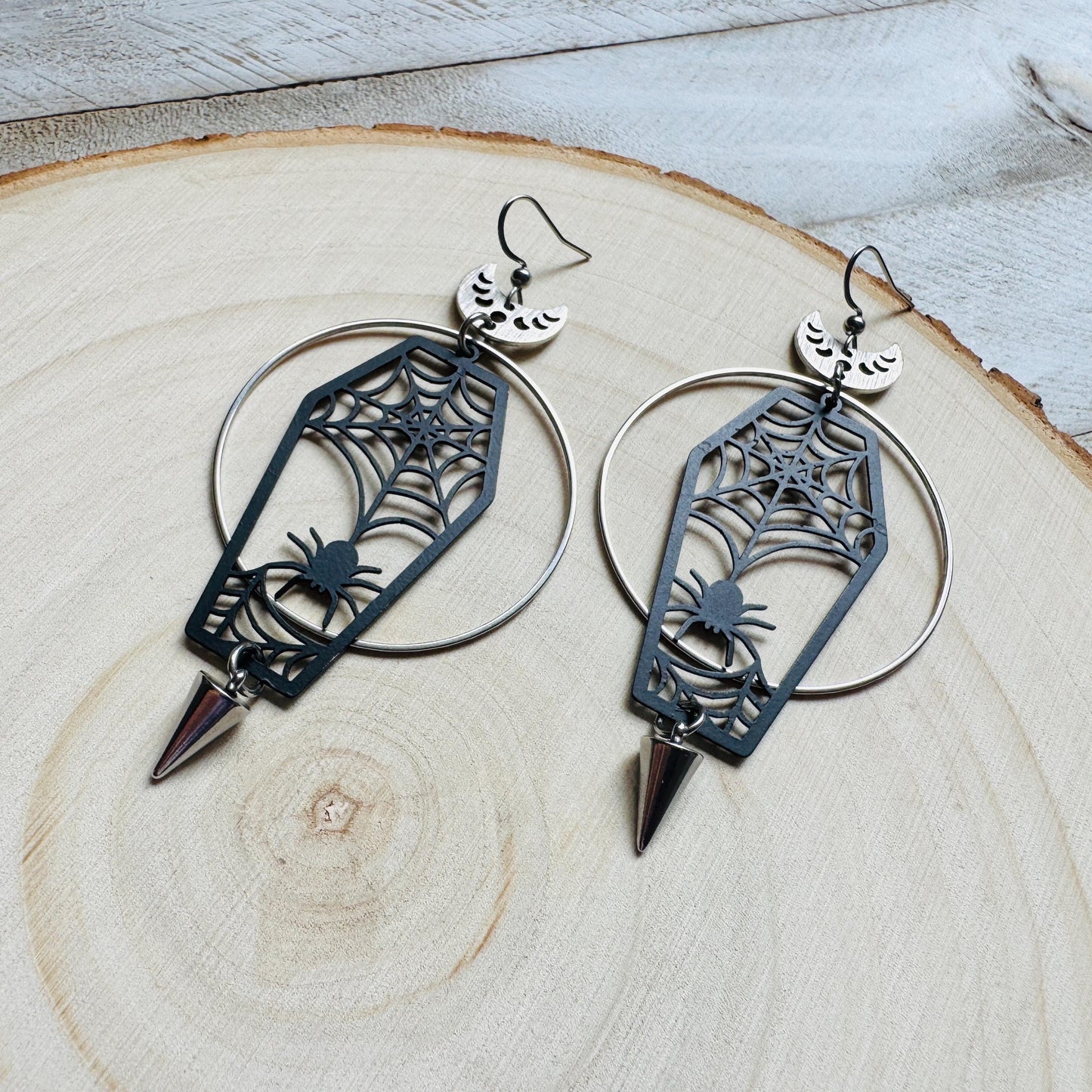 Spider Earrings, Coffin Earrings, Spike Earrings, Trendy Jewelry, Gothic Earrings Men, Birthday Present For Her, Science Teacher Gift