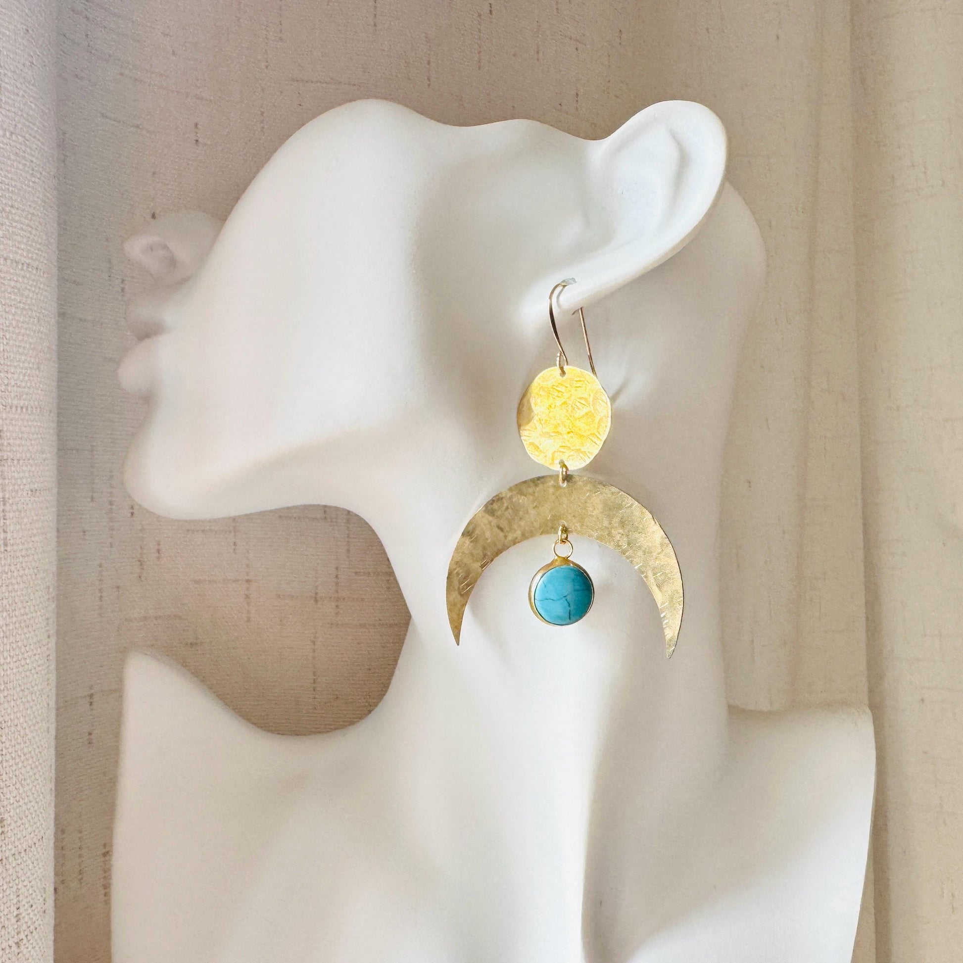 Turquoise Earrings, Western Earrings, Boho Earrings, Blue Earrings, Moon Earrings Dangle, Birthday Present For Her, Friend Gifts for Women