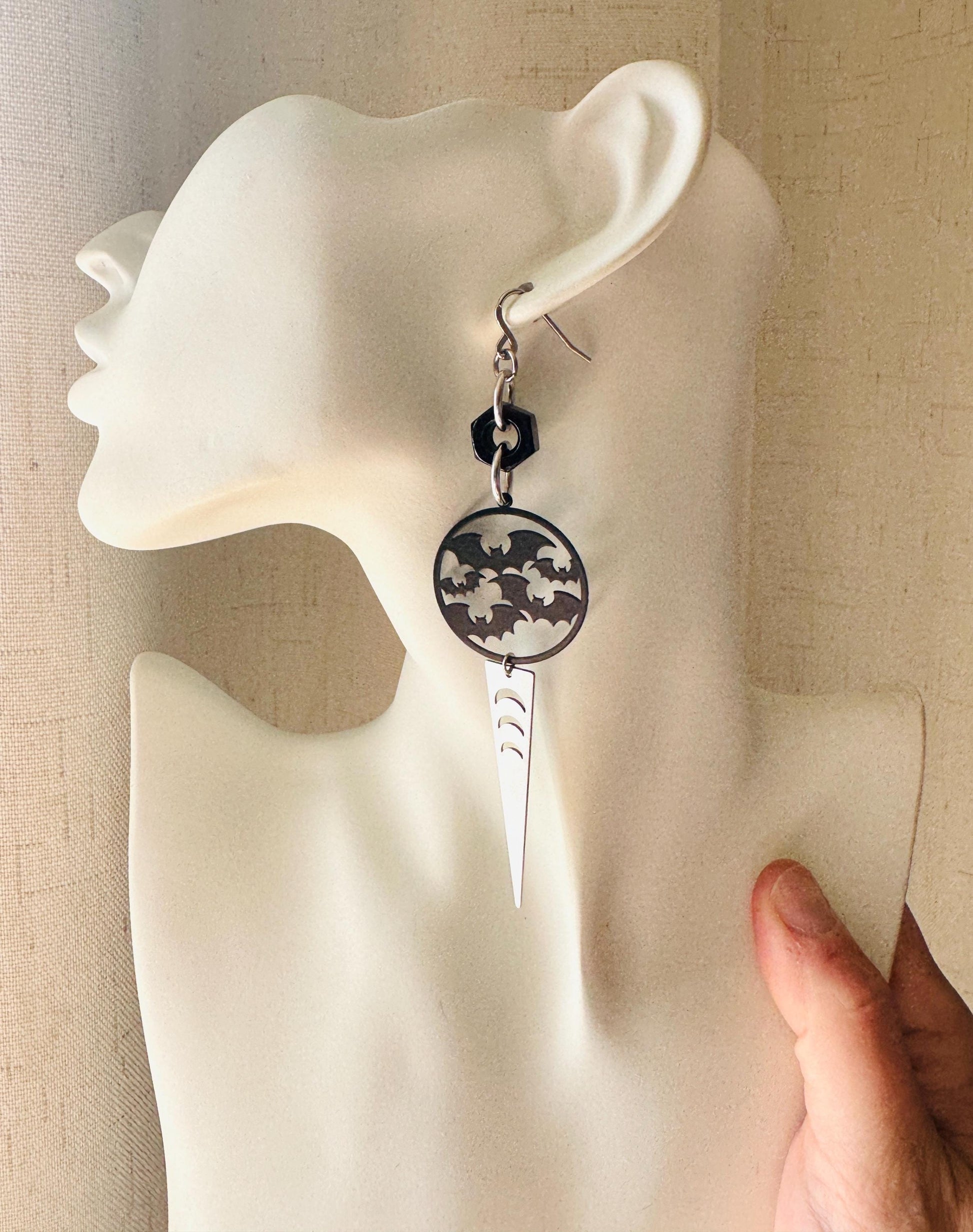Bat Earrings, Witchy Earrings, Goth Earrings, Industrial Earrings, Punk Wedding, Spooky Season Earrings, Halloween Gift for Women