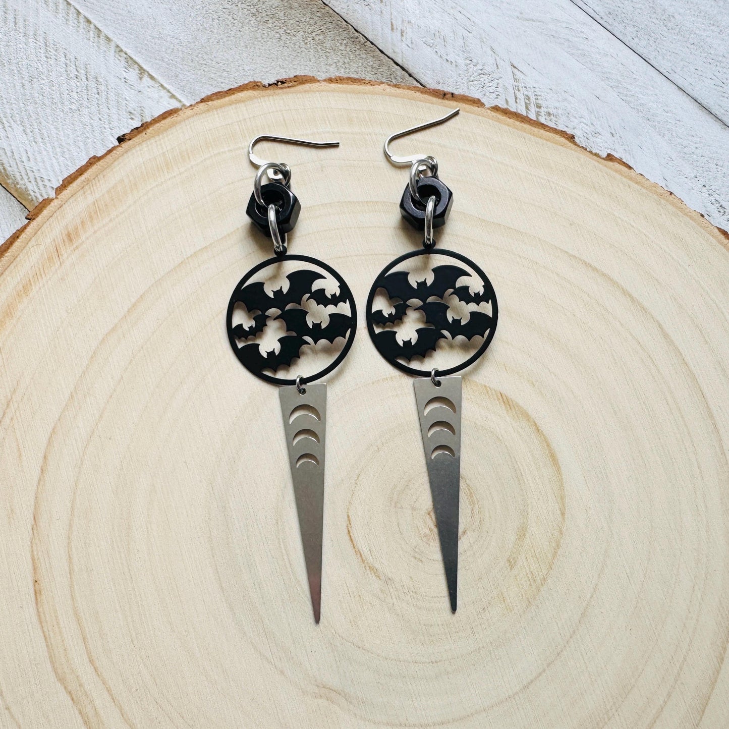 Bat Earrings, Witchy Earrings, Goth Earrings, Industrial Earrings, Punk Wedding, Spooky Season Earrings, Halloween Gift for Women