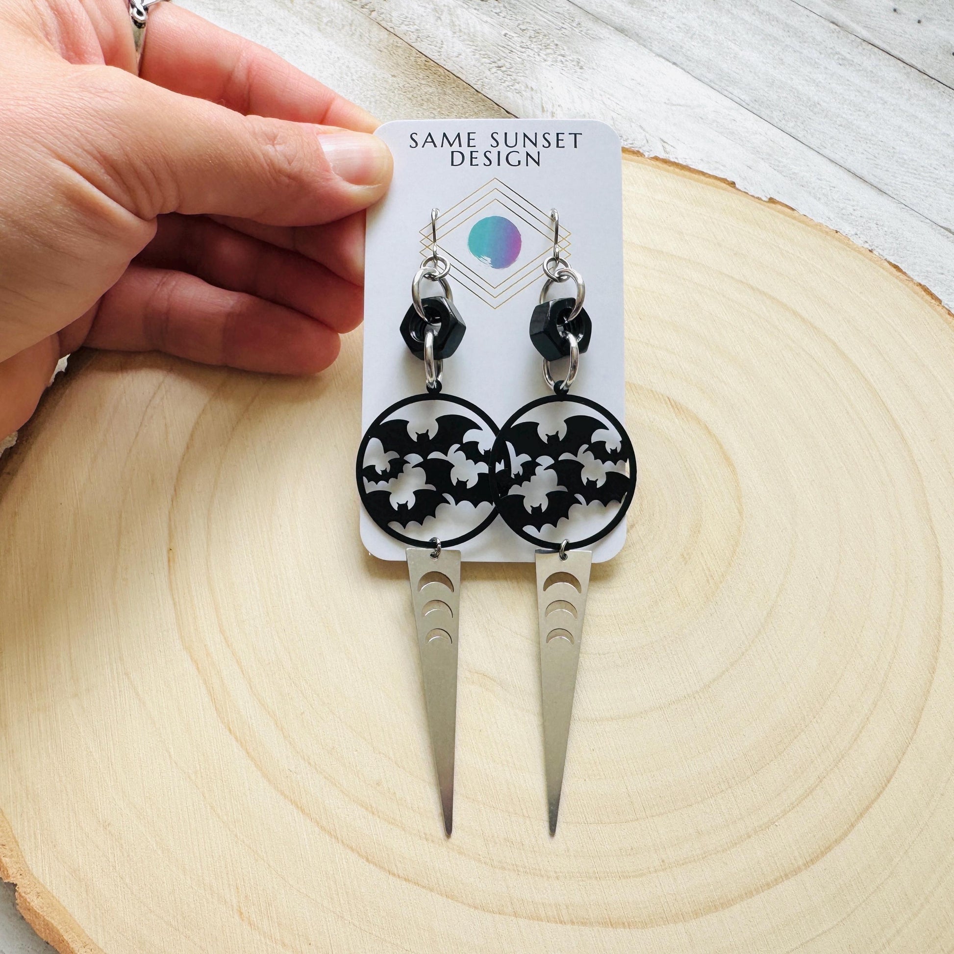 Bat Earrings, Witchy Earrings, Goth Earrings, Industrial Earrings, Punk Wedding, Spooky Season Earrings, Halloween Gift for Women