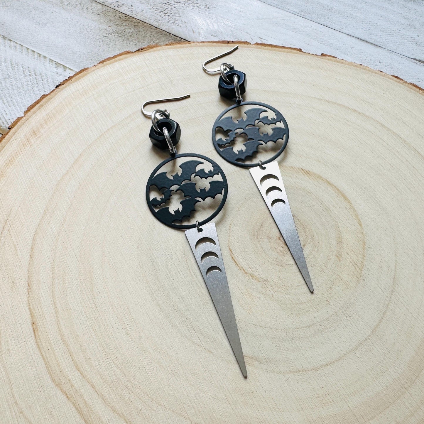 Bat Earrings, Witchy Earrings, Goth Earrings, Industrial Earrings, Punk Wedding, Spooky Season Earrings, Halloween Gift for Women